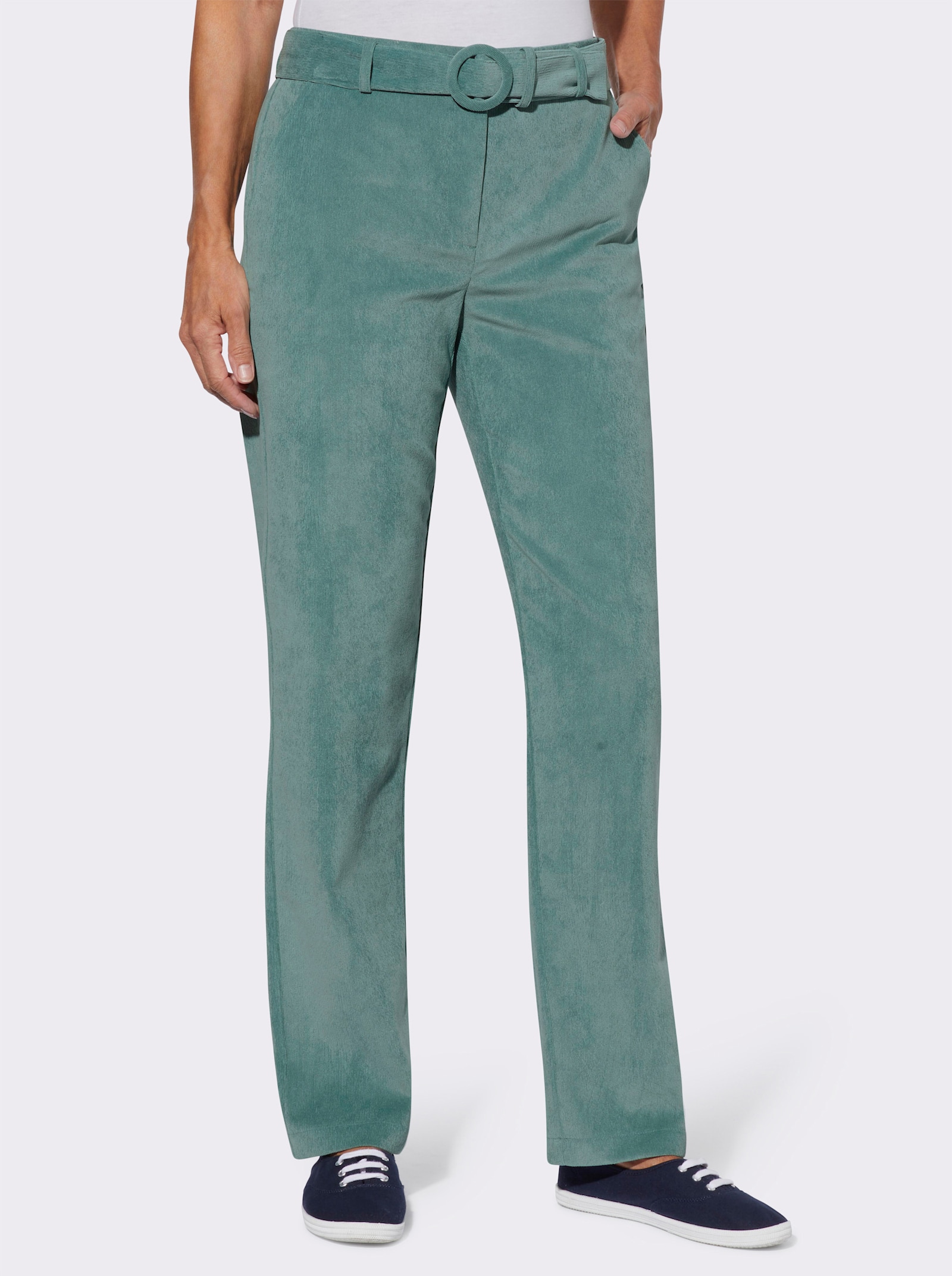 Cordhose mit Gürtel, 2 Taschen - jade