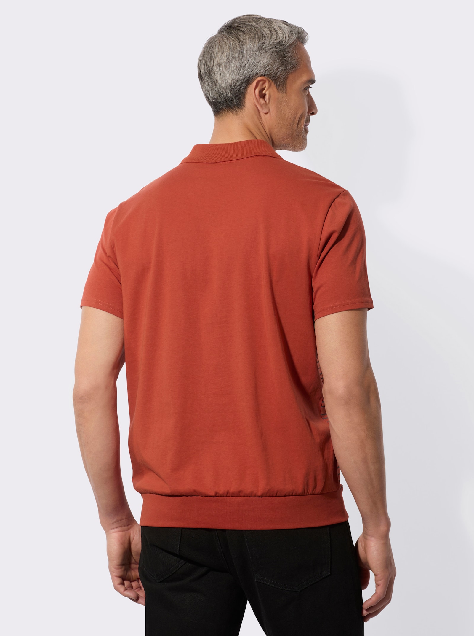 Poloshirt met elastische zoomboord - roestrood/antraciet