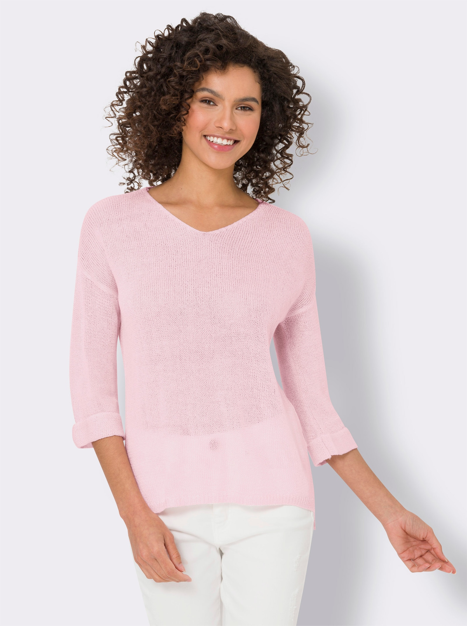 heine V-Ausschnitt-Pullover mit 3/4-Ärmeln - hellrosé