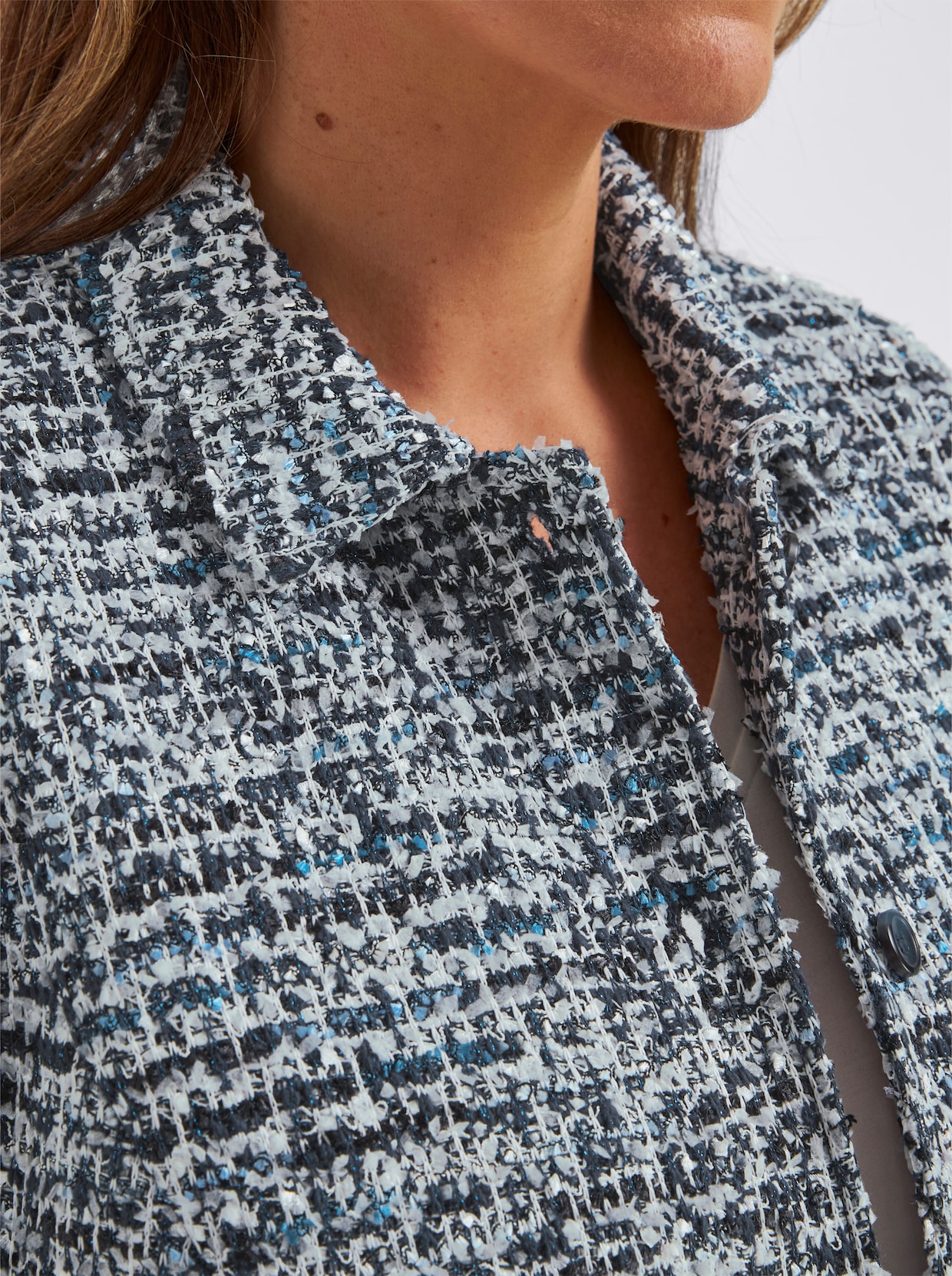 Bouclé-Blazer mit Glanzgarnen - mittelblau-royalblau-gemustert