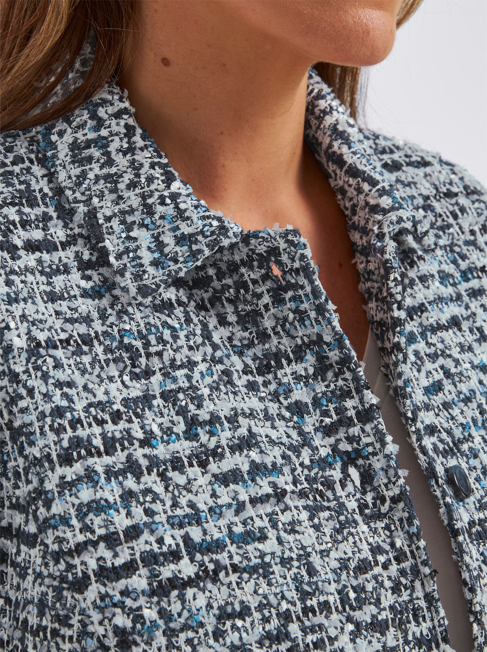 Bouclé-Blazer mit Glanzgarnen - mittelblau-royalblau-gemustert