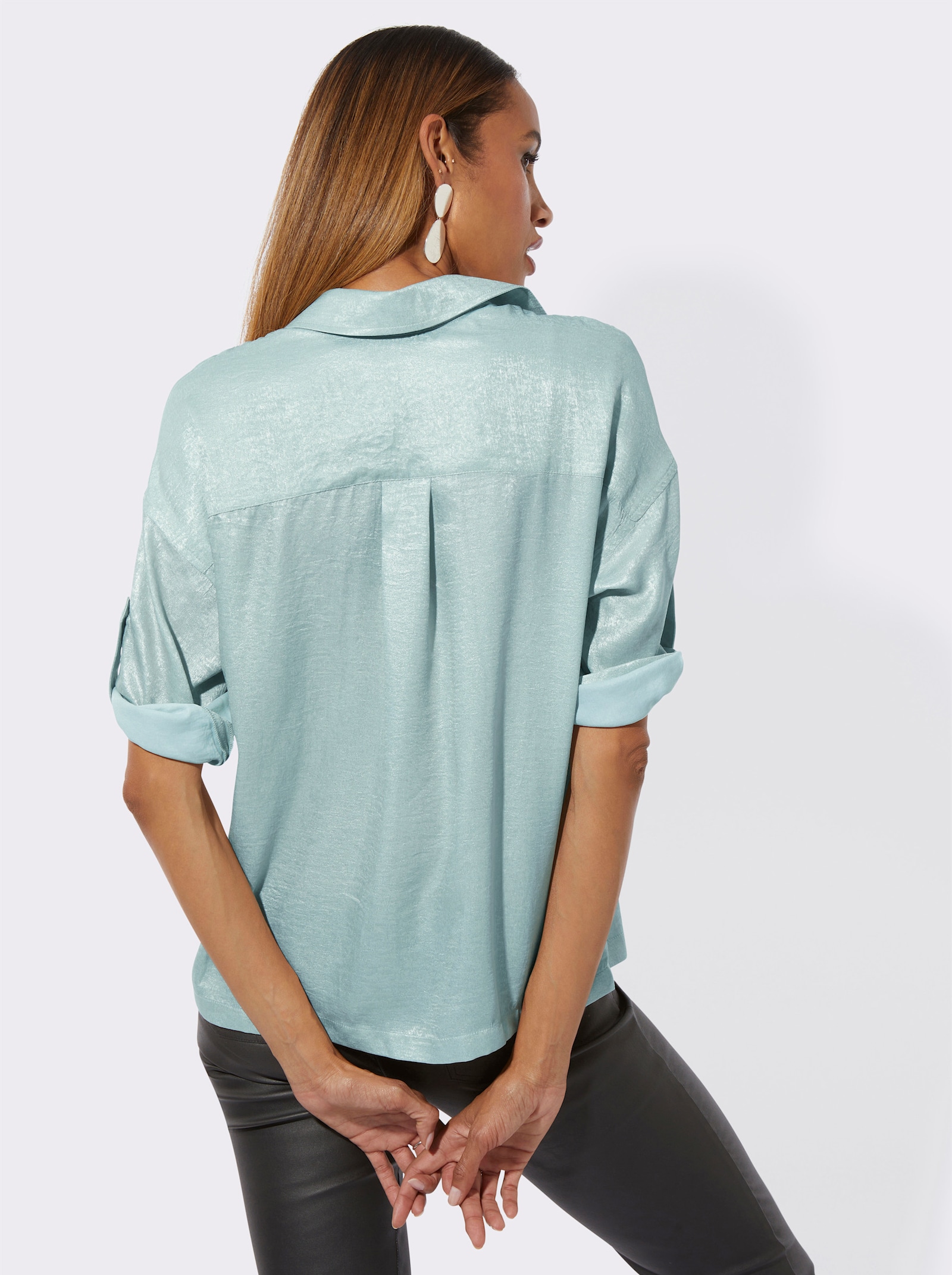 Hemdbluse in glänzender Qualität - kalkmint-silberfarben