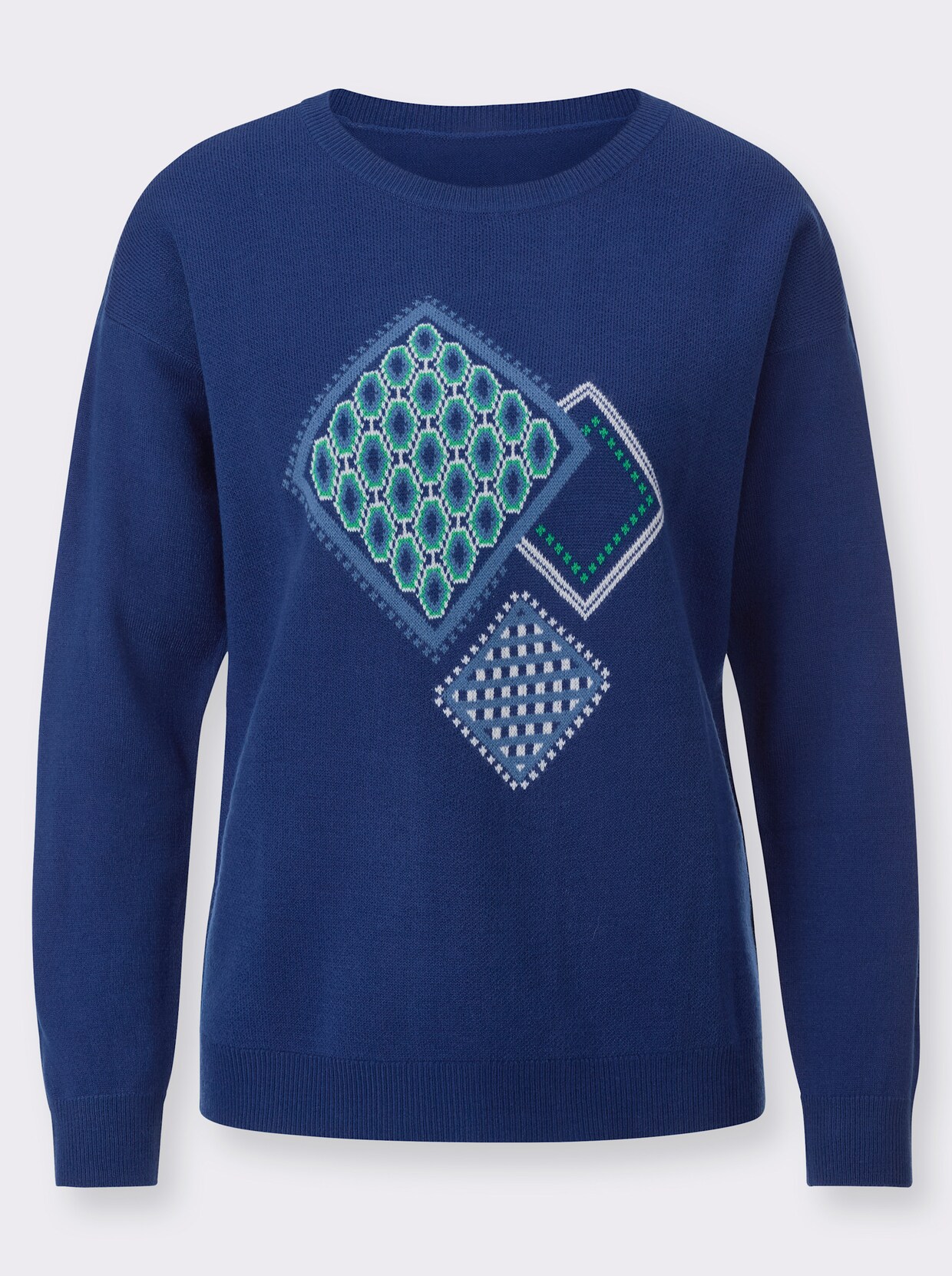 Langarm-Pullover - royalblau-grasgrün