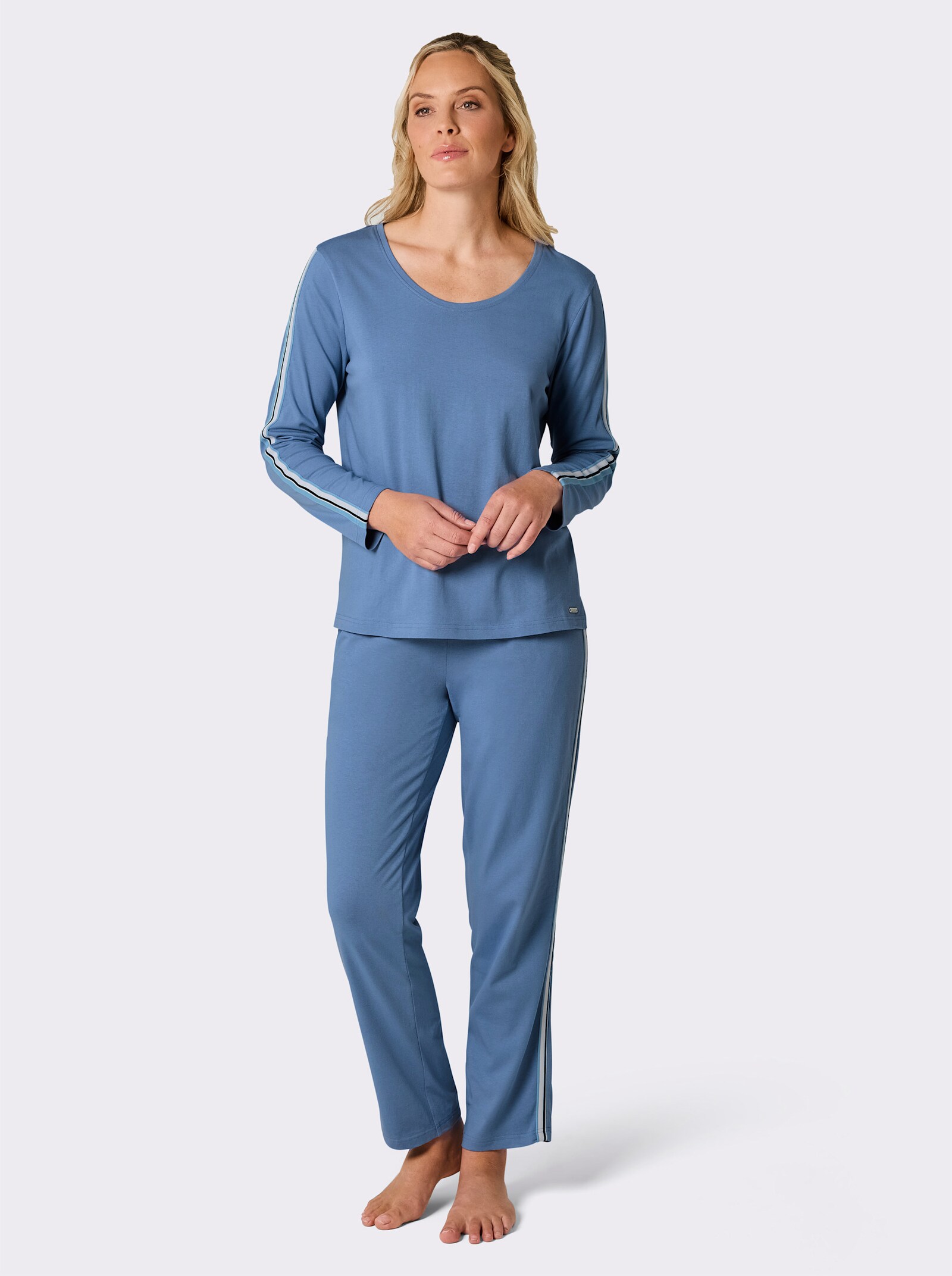 feel good Hausanzug mit Galon-Streifen - mittelblau-aqua