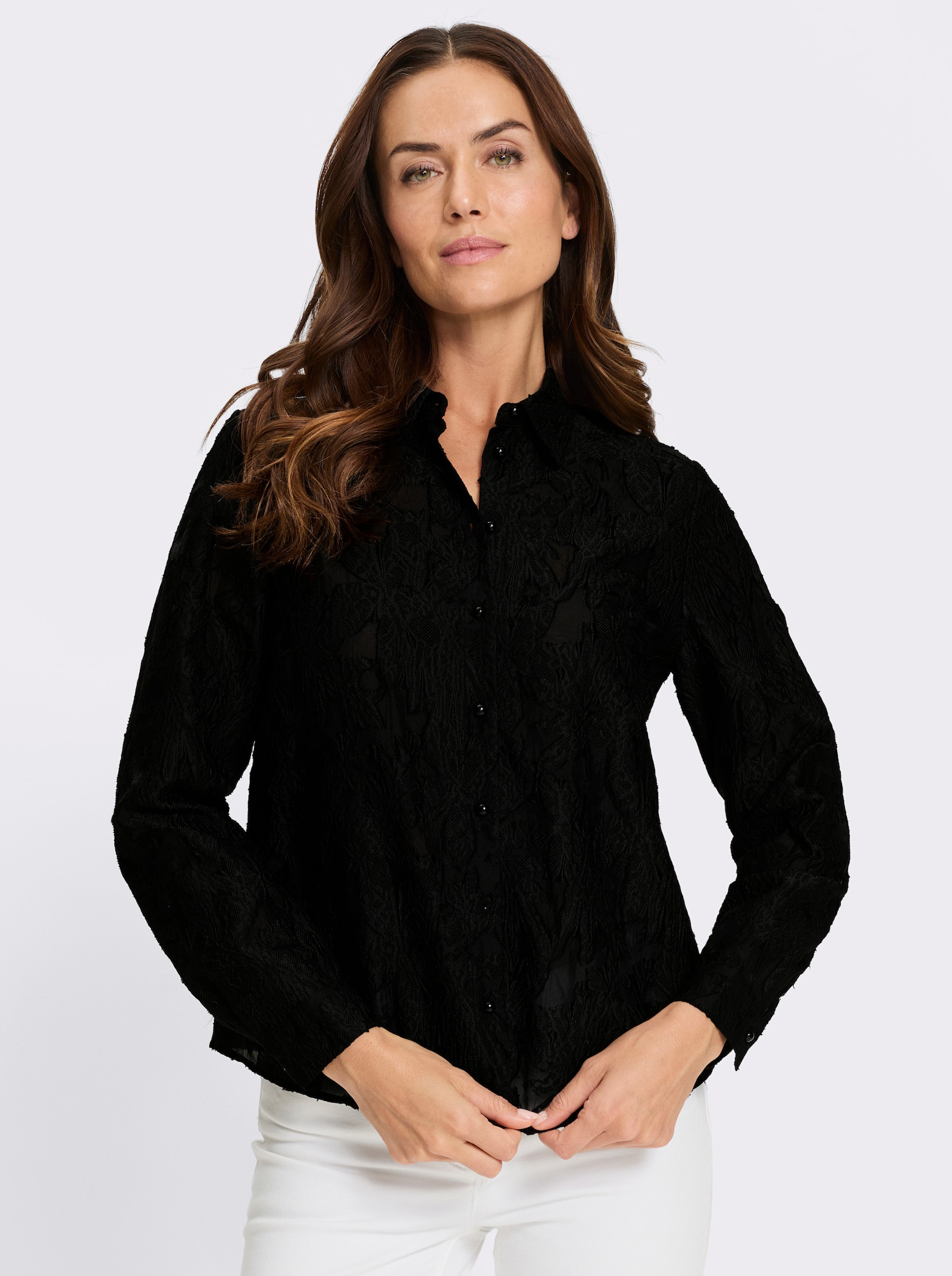 heine Hemdbluse in Ausbrenner-Optik - schwarz