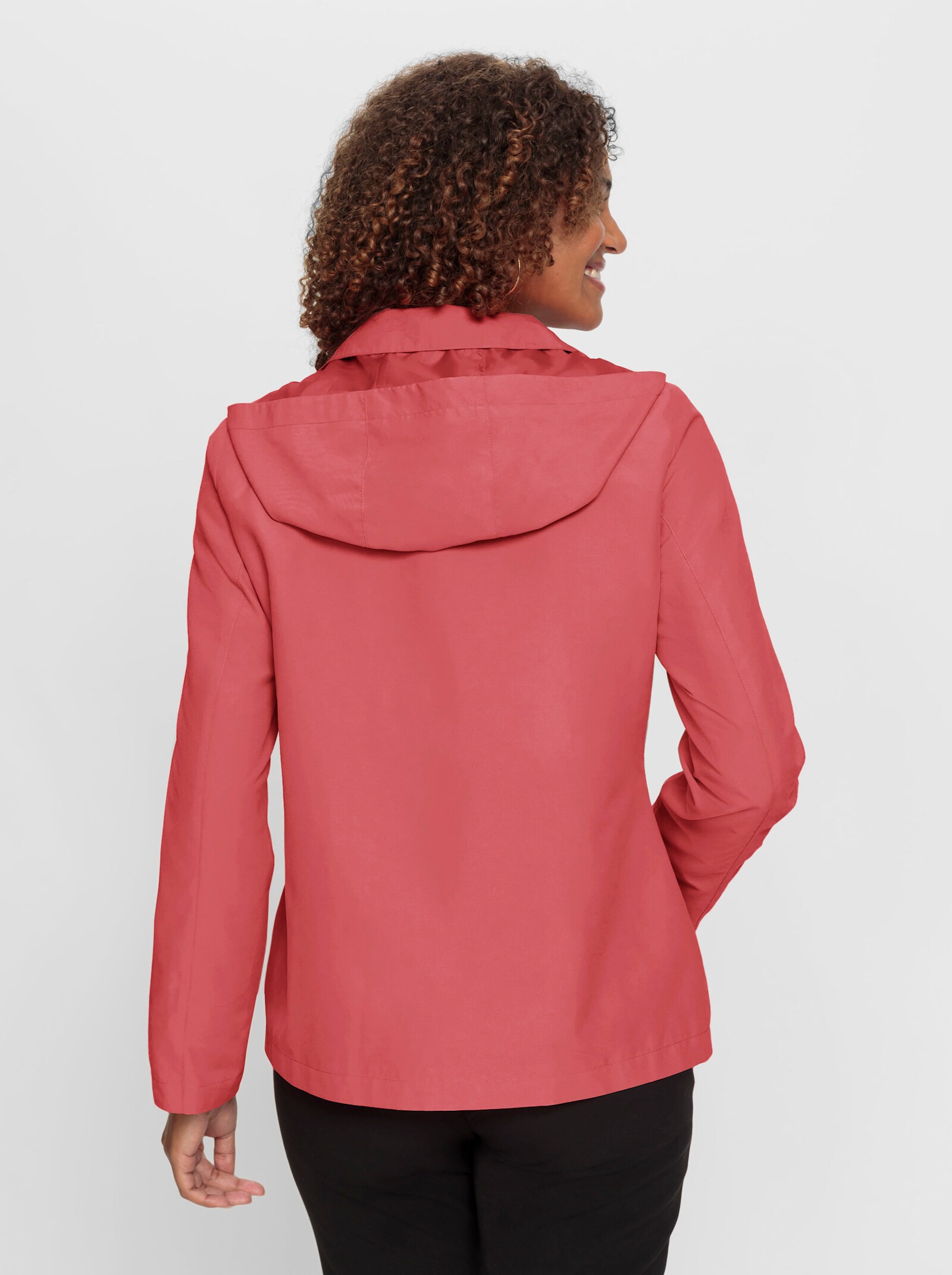 Kapuzenjacke mit Kontrast-Reißverschluss, gefüttert - grapefruit