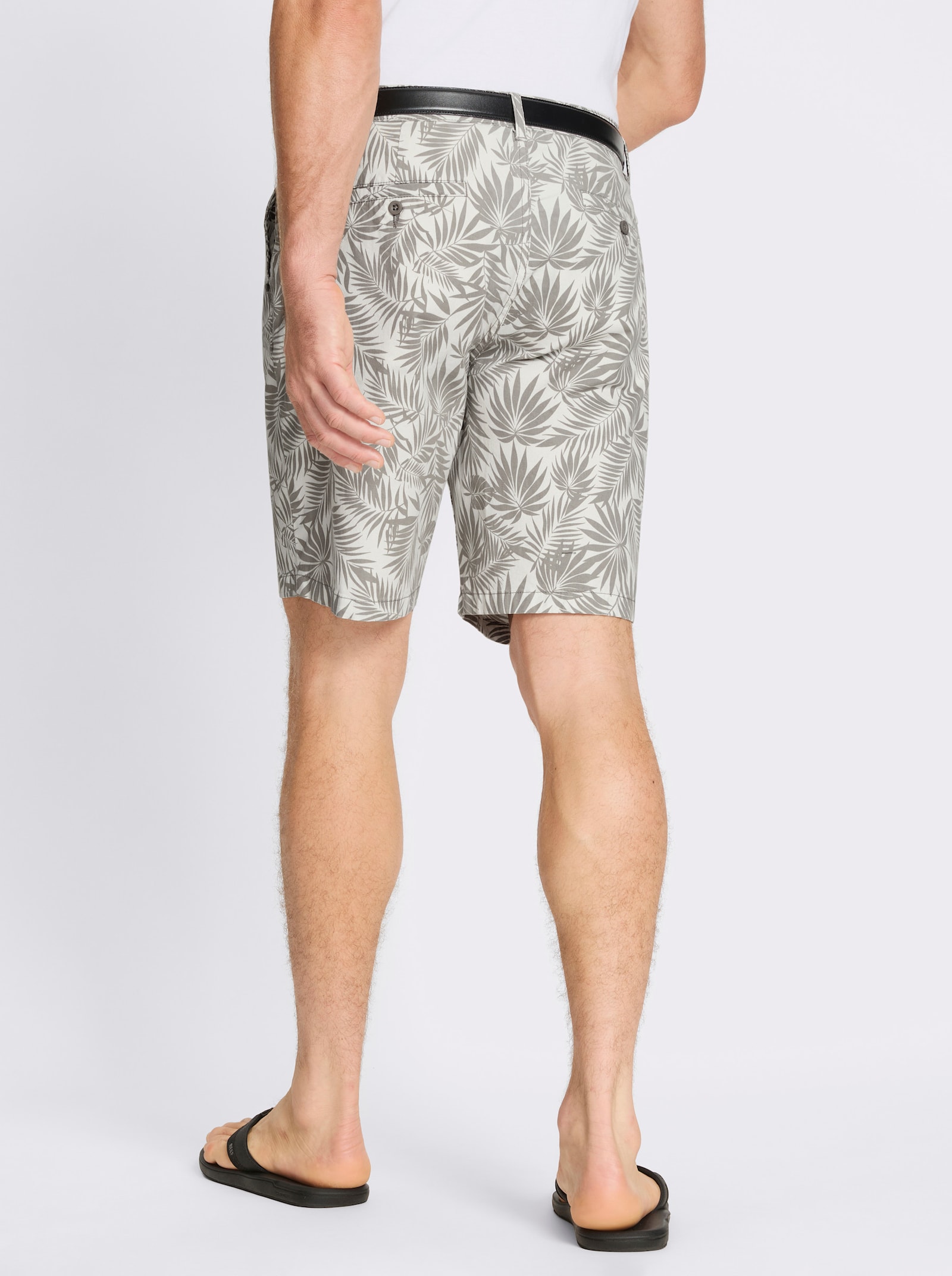 Marco Donati Bermudas mit Palmwedel-Print, Stretch - weiß-steingrau-bedruckt
