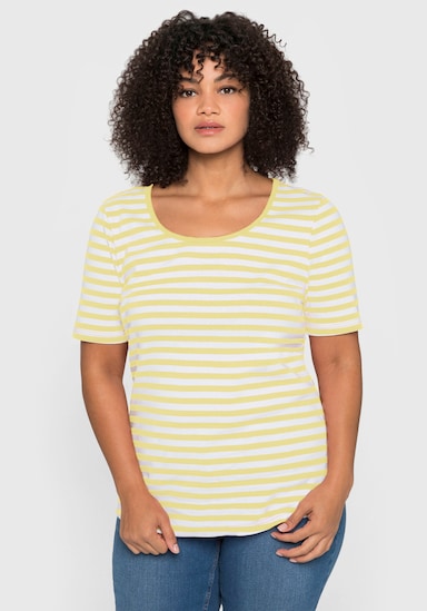 sheego Streifenshirt mit Rundhalsausschnitt - zitrone-weiß