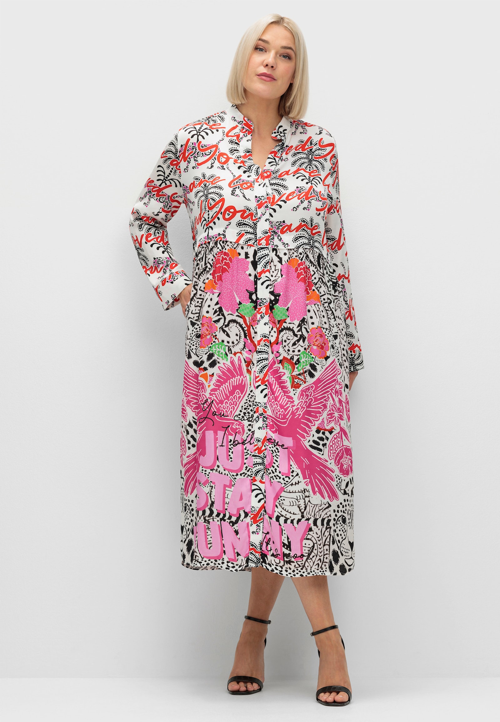 sheego loves miss goodlife Druckkleid im Mustermix, mit Manschettenärmeln - weiß-gemustert