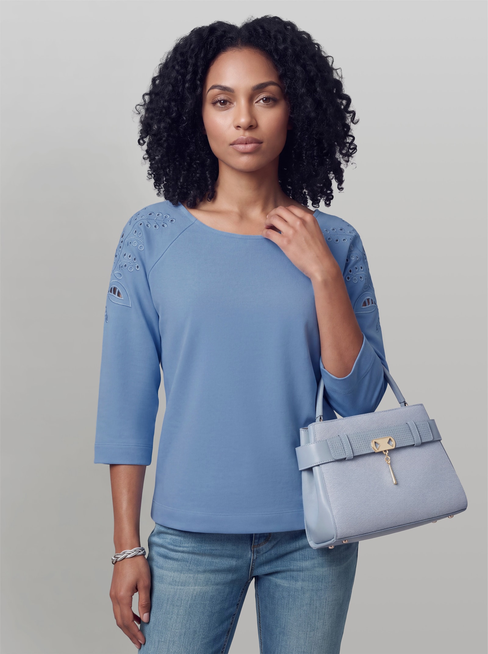 heine Sweatshirt mit 3/4-Arm - himmelblau