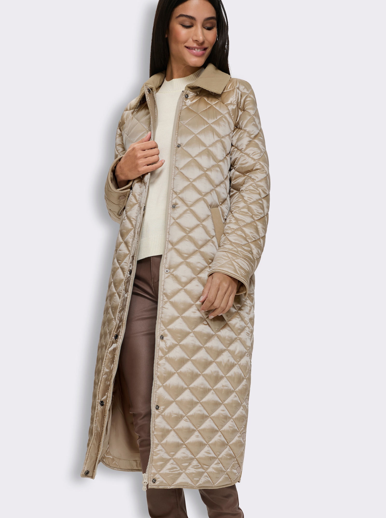 heine Steppmantel mit Cord-Applikationen - beige