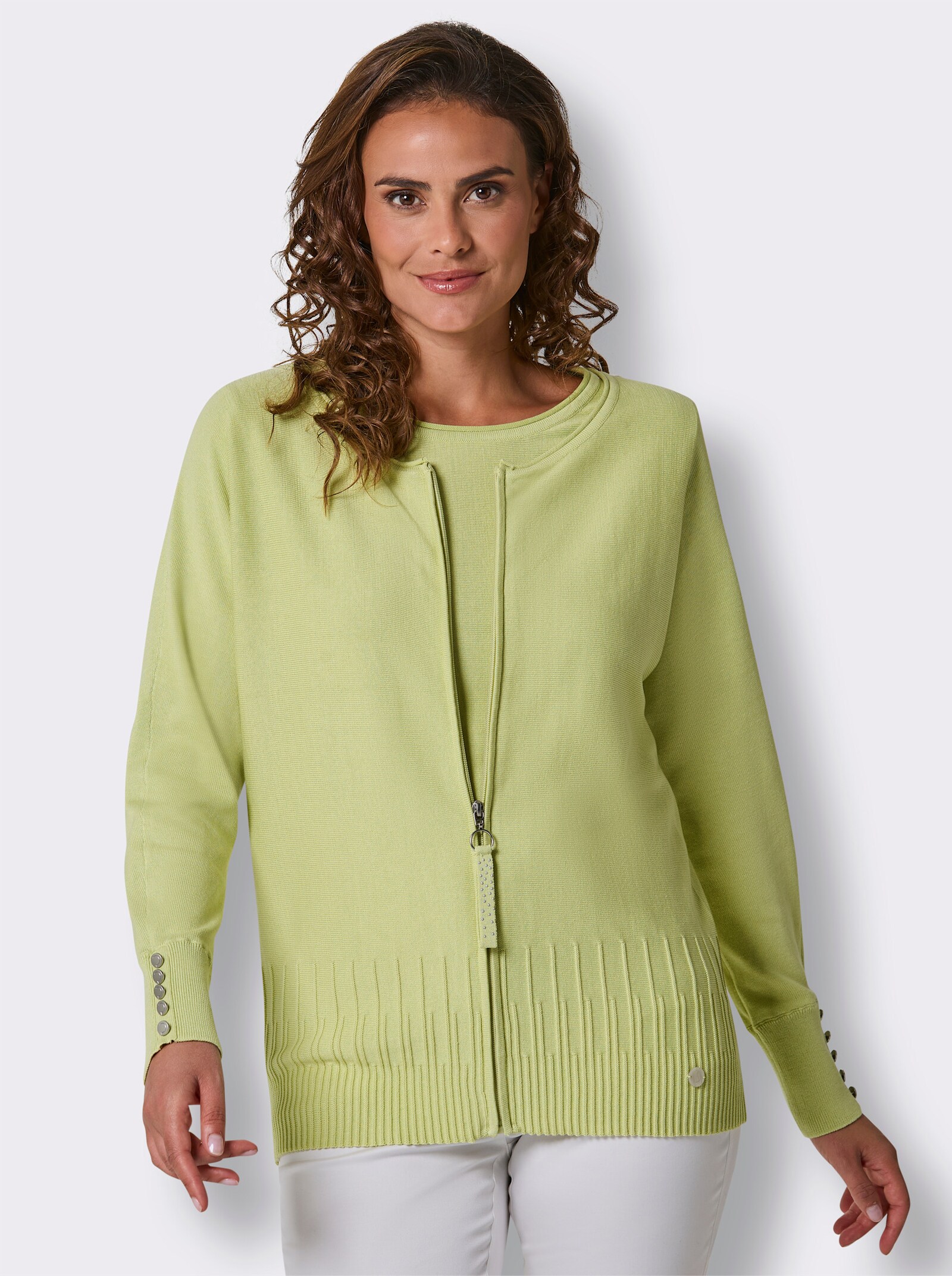 CREATION L PREMIUM Feinstrickjacke mit Fledermaus-Ärmeln - pistazie