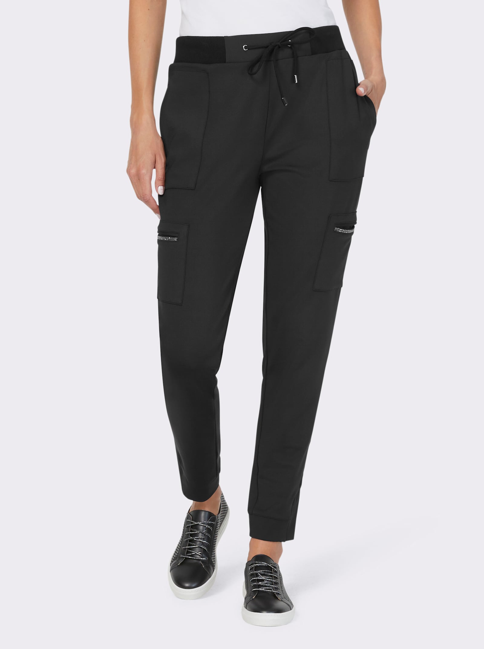 heine Pantalon en jersey avec petites pierres brillantes - noir