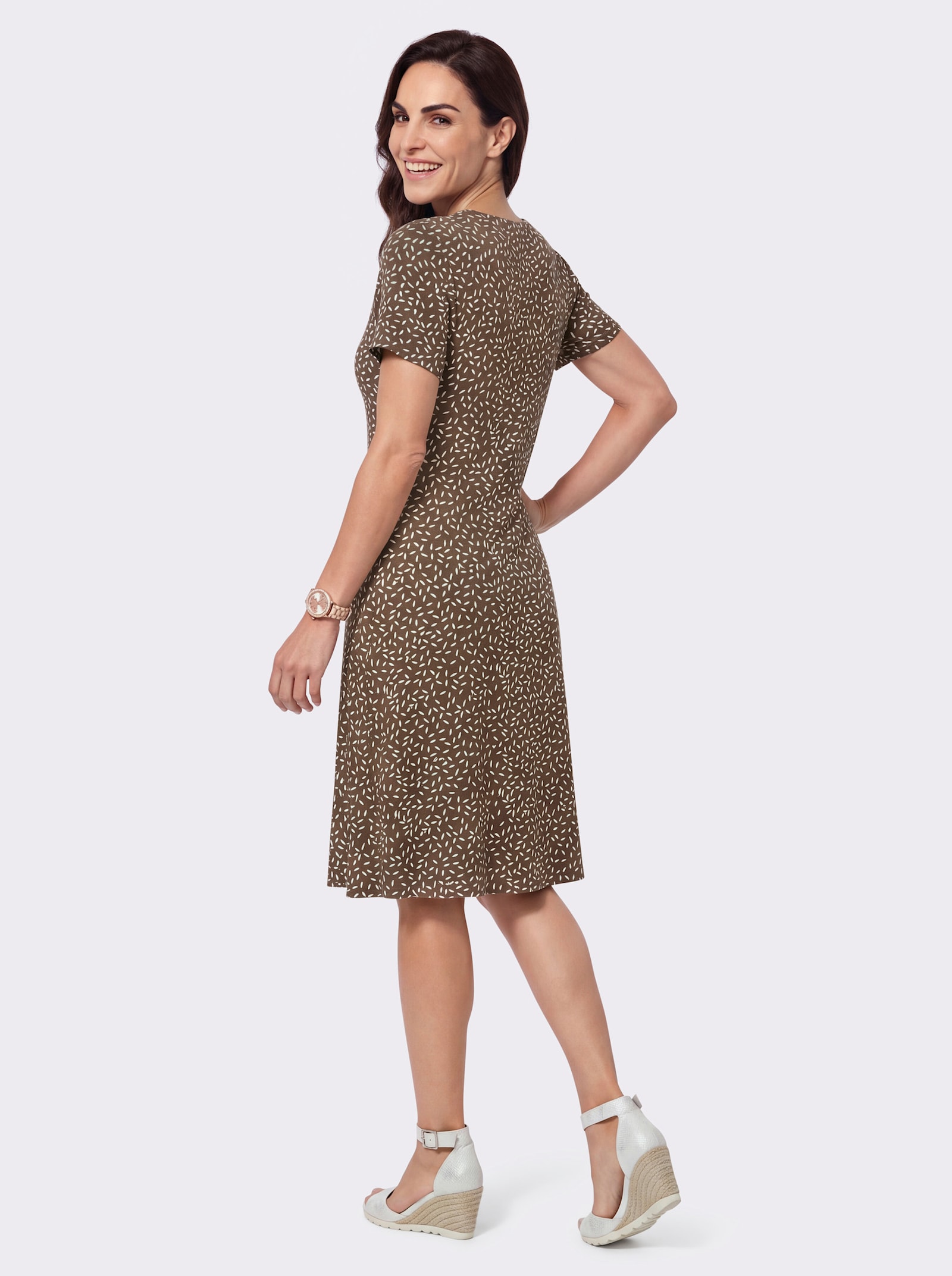 Jerseykleid in Viskose-Qualität - braun-champagner-bedruckt