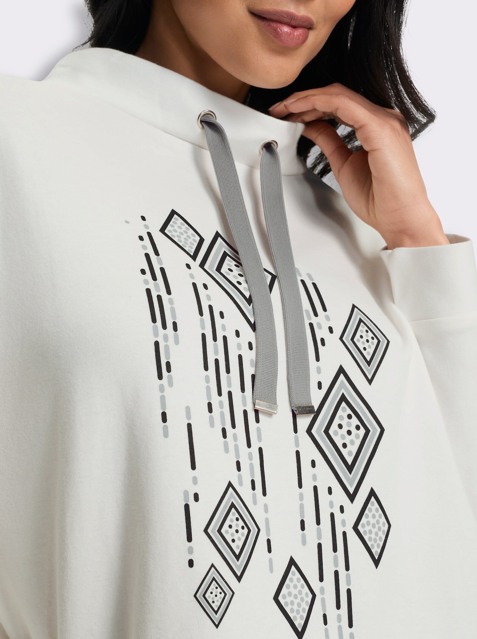 Stehkragenshirt in Interlock-Qualität - ecru-schwarz