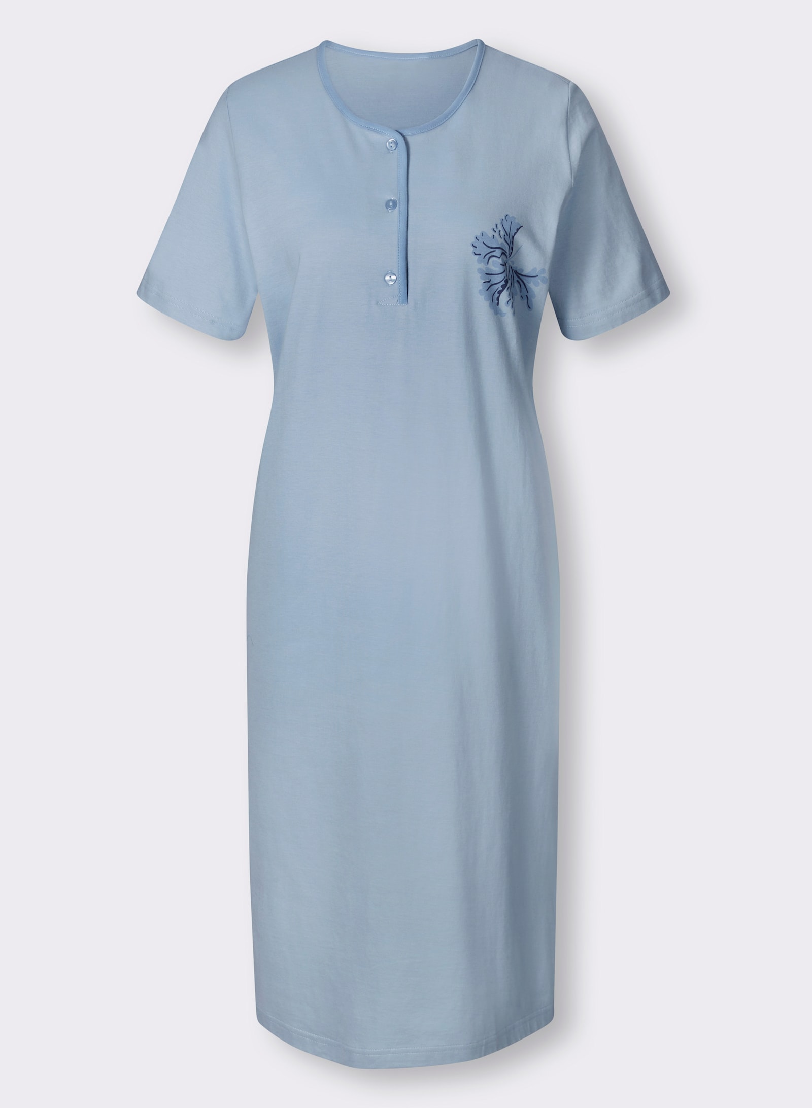 Ascafa Nachthemden im Doppelpack, floraler Print - hellblau + hellblau-bedruckt