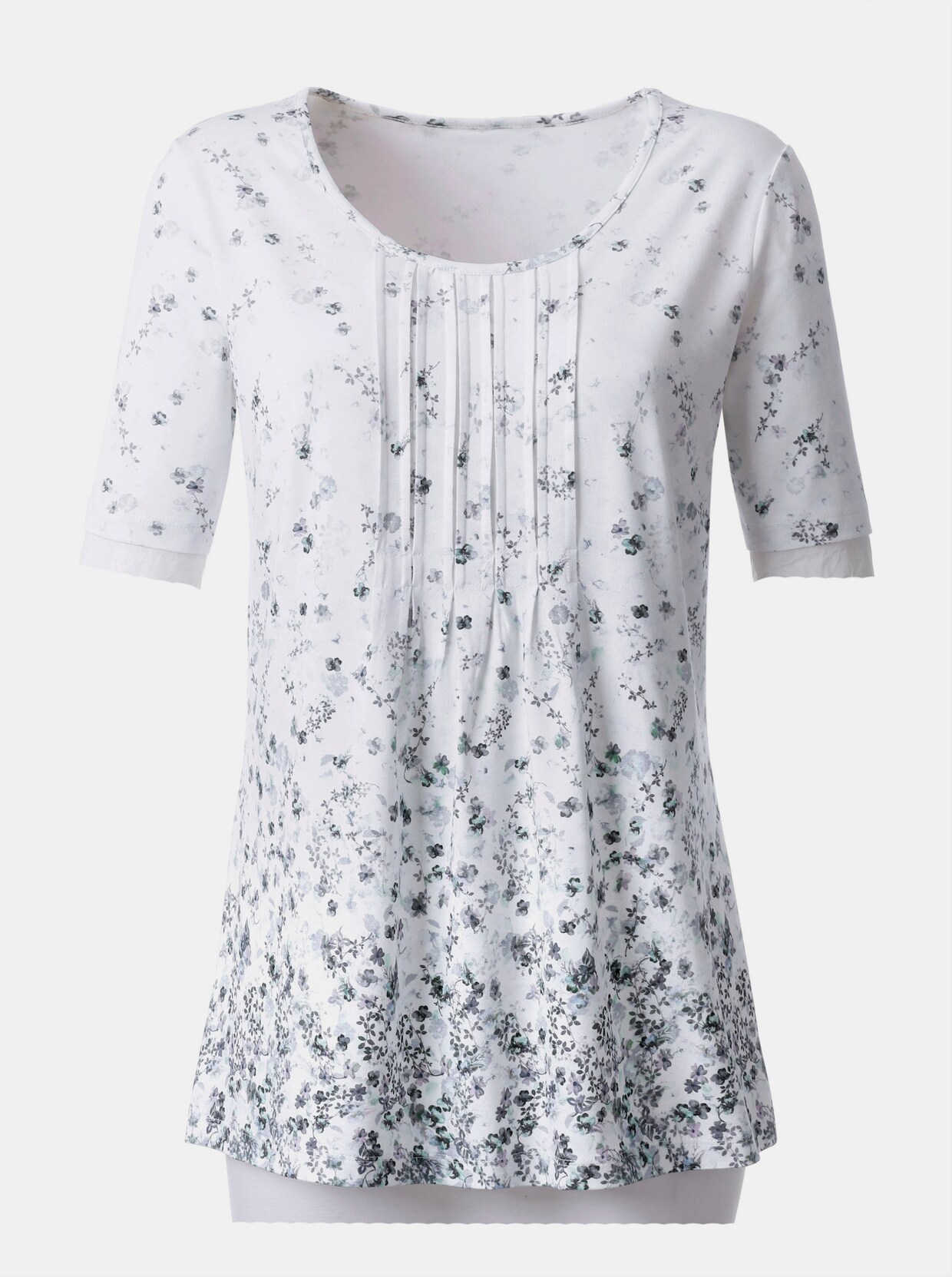 Shirt met ronde hals - ecru/mint gedessineerd