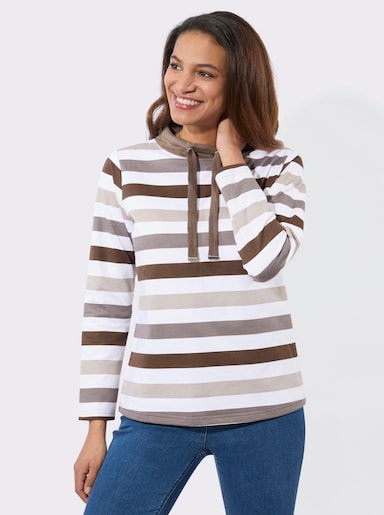 Sweatshirt mit halsfernem Stehkragen - sesam-dunkeltaupe-geringelt