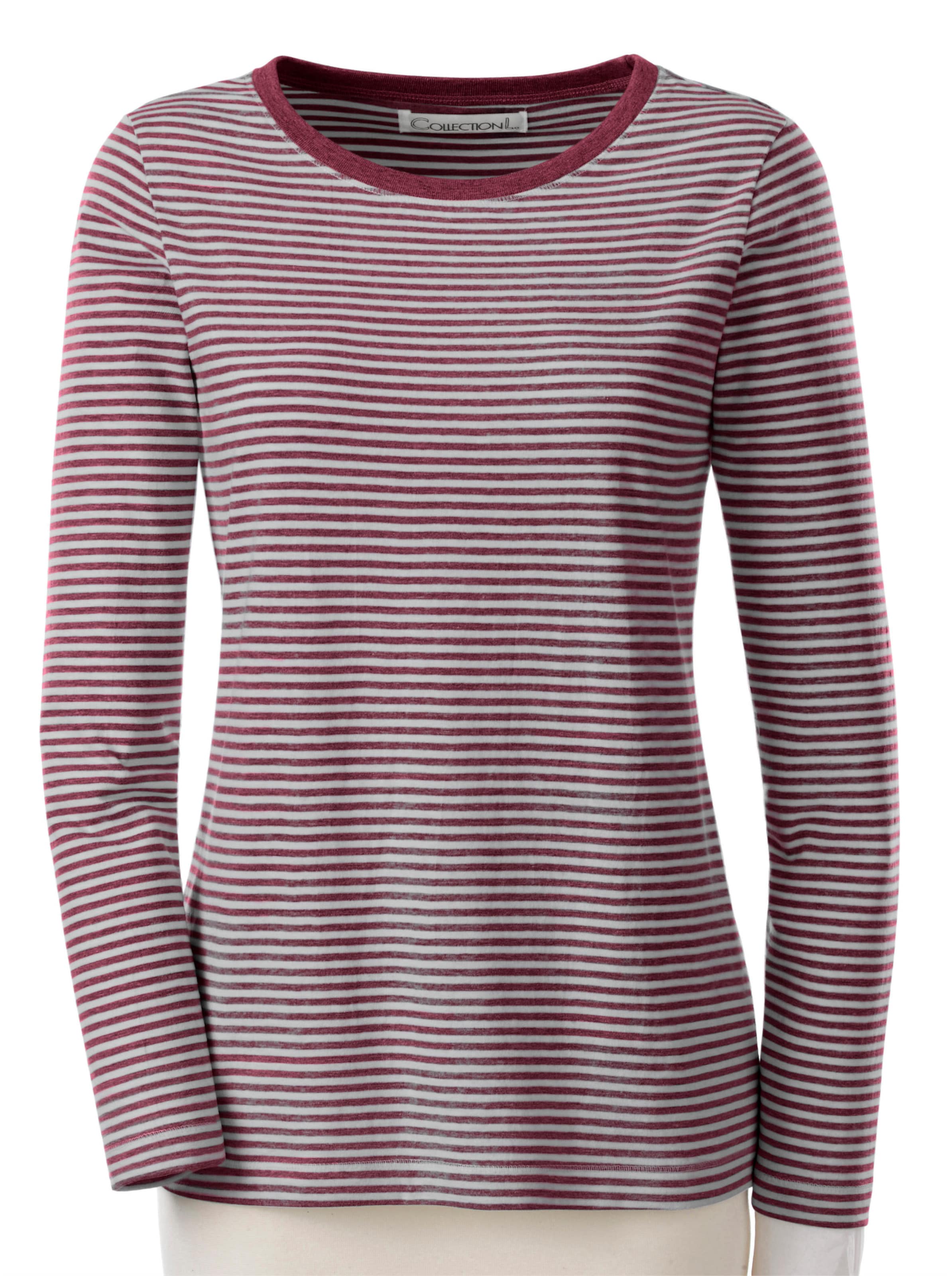 Witt Damen Langarmshirt, weinrot-grau-geringelt