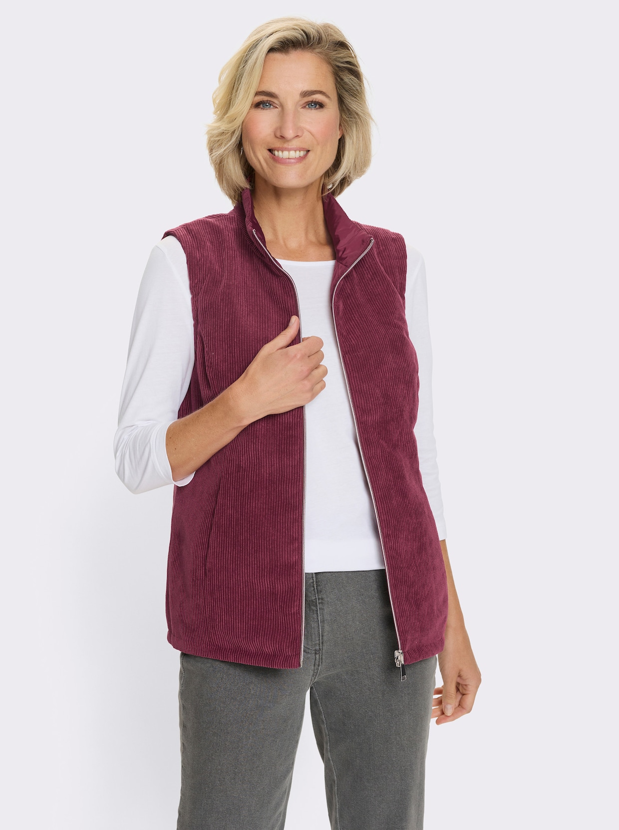 Keerbaar gilet met opstaande kraag - bordeaux