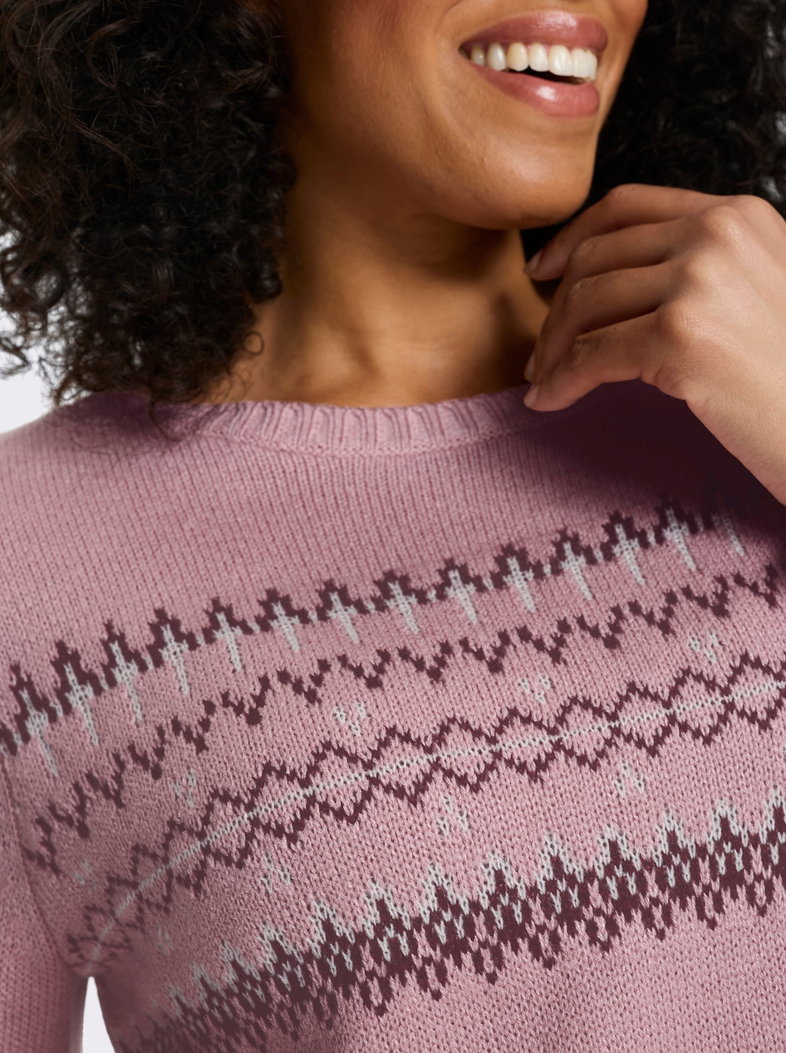 Langarm-Pullover mit Jacquard-Muster - hortensie-burgund-gemustert