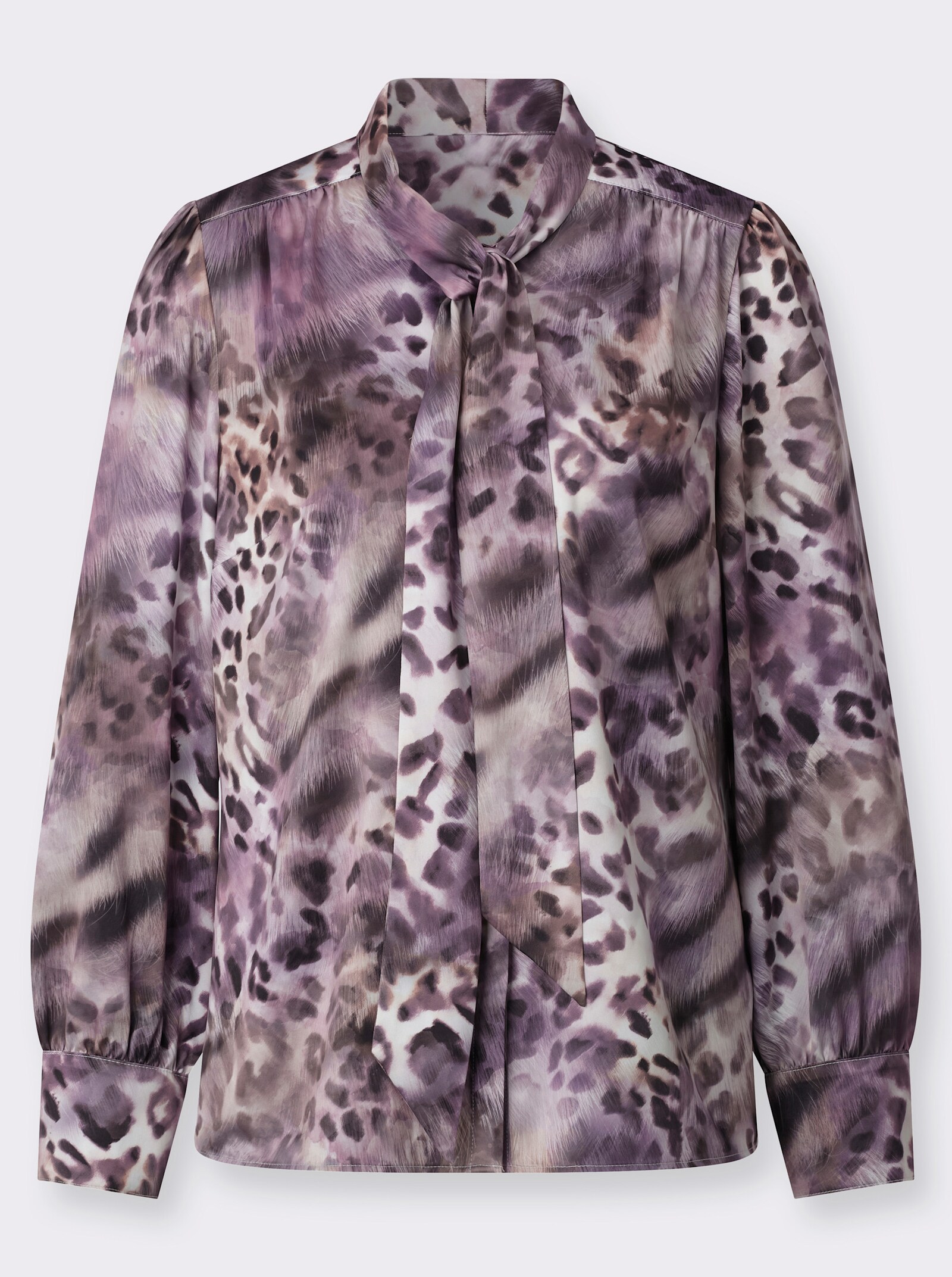 Schluppenbluse mit verdeckter Knopfleiste - champagner-schoko-bedruckt