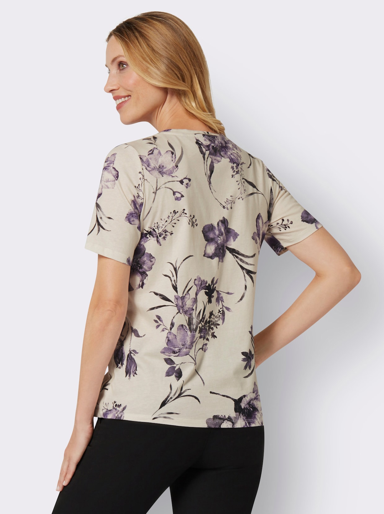 Print-Shirt - champagner-flieder-bedruckt