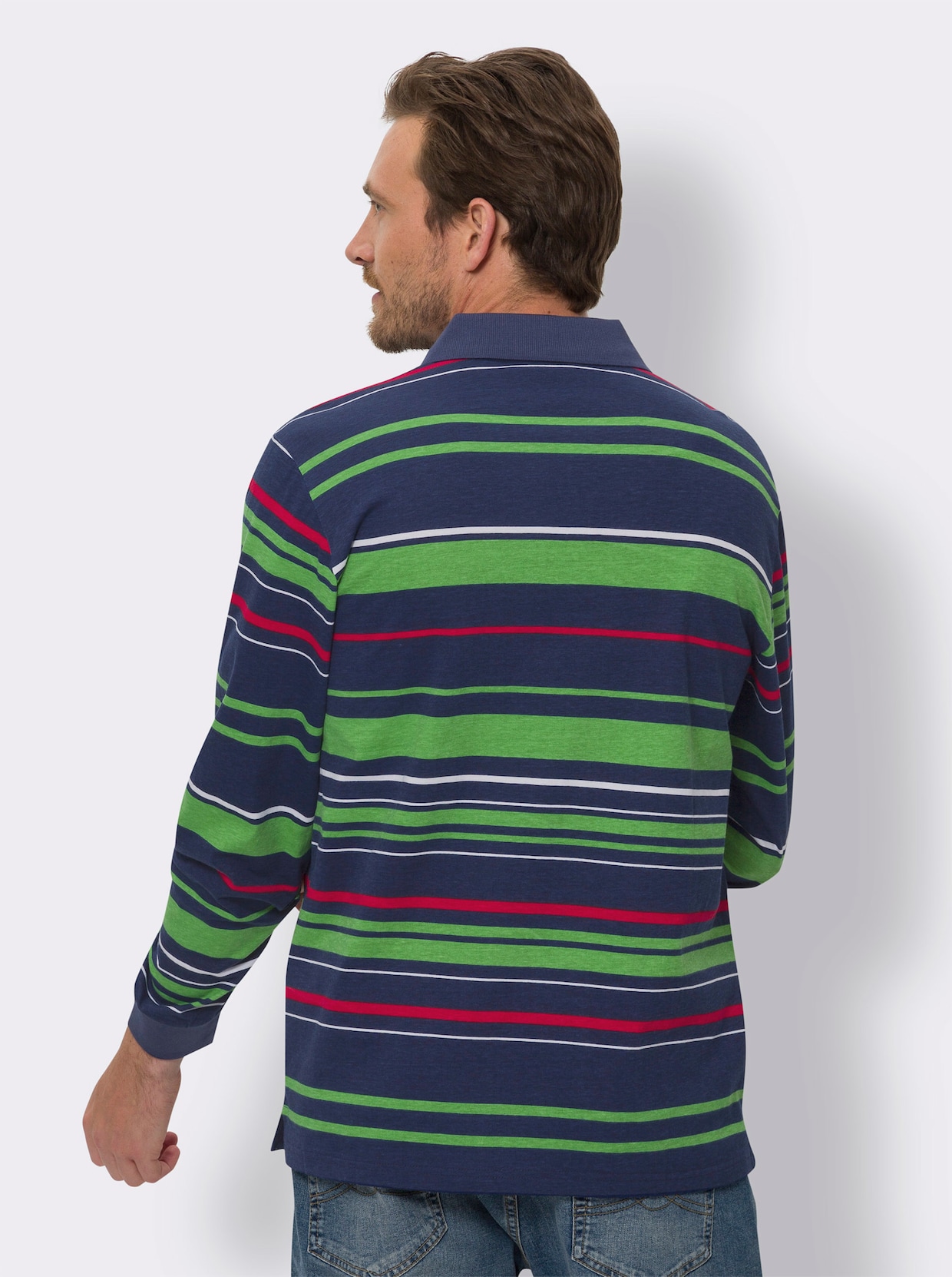 Poloshirt met lange mouwen - marine/appel gestreept