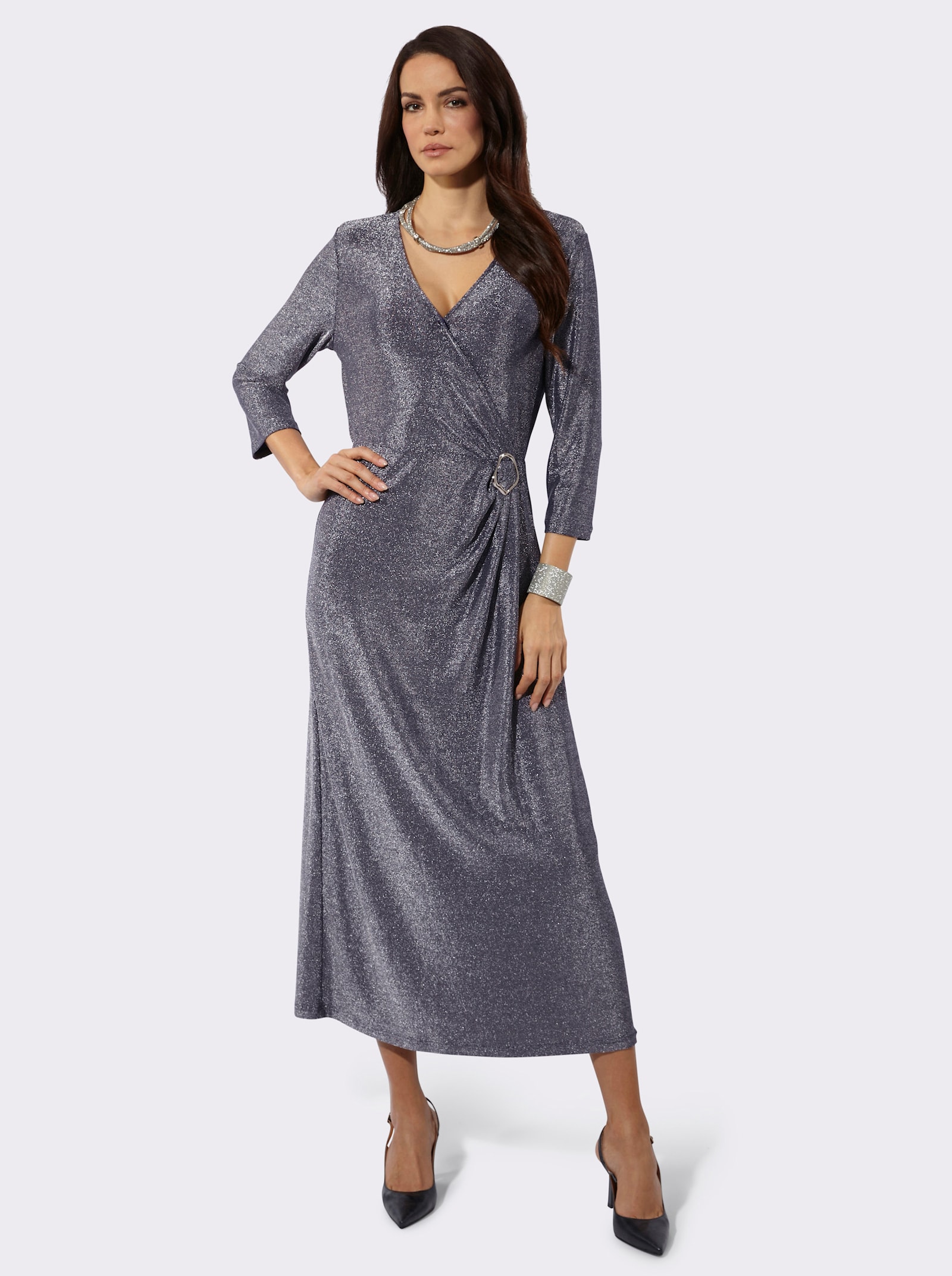 A-Linien-Kleid mit Deko-Spange - silberfarben-marine