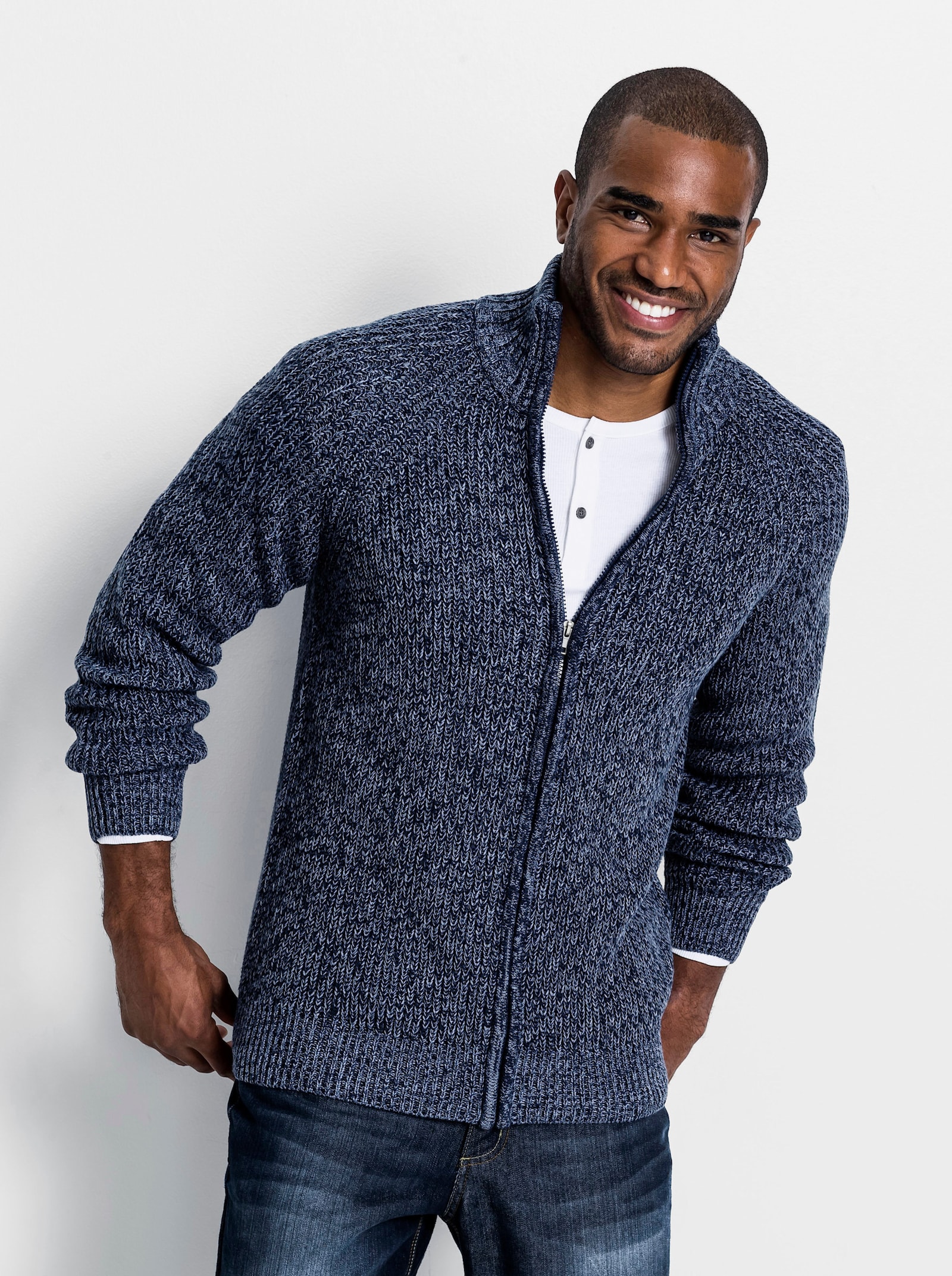 Catamaran Strickjacke mit durchgehendem Reißverschluss - rauchblau-meliert