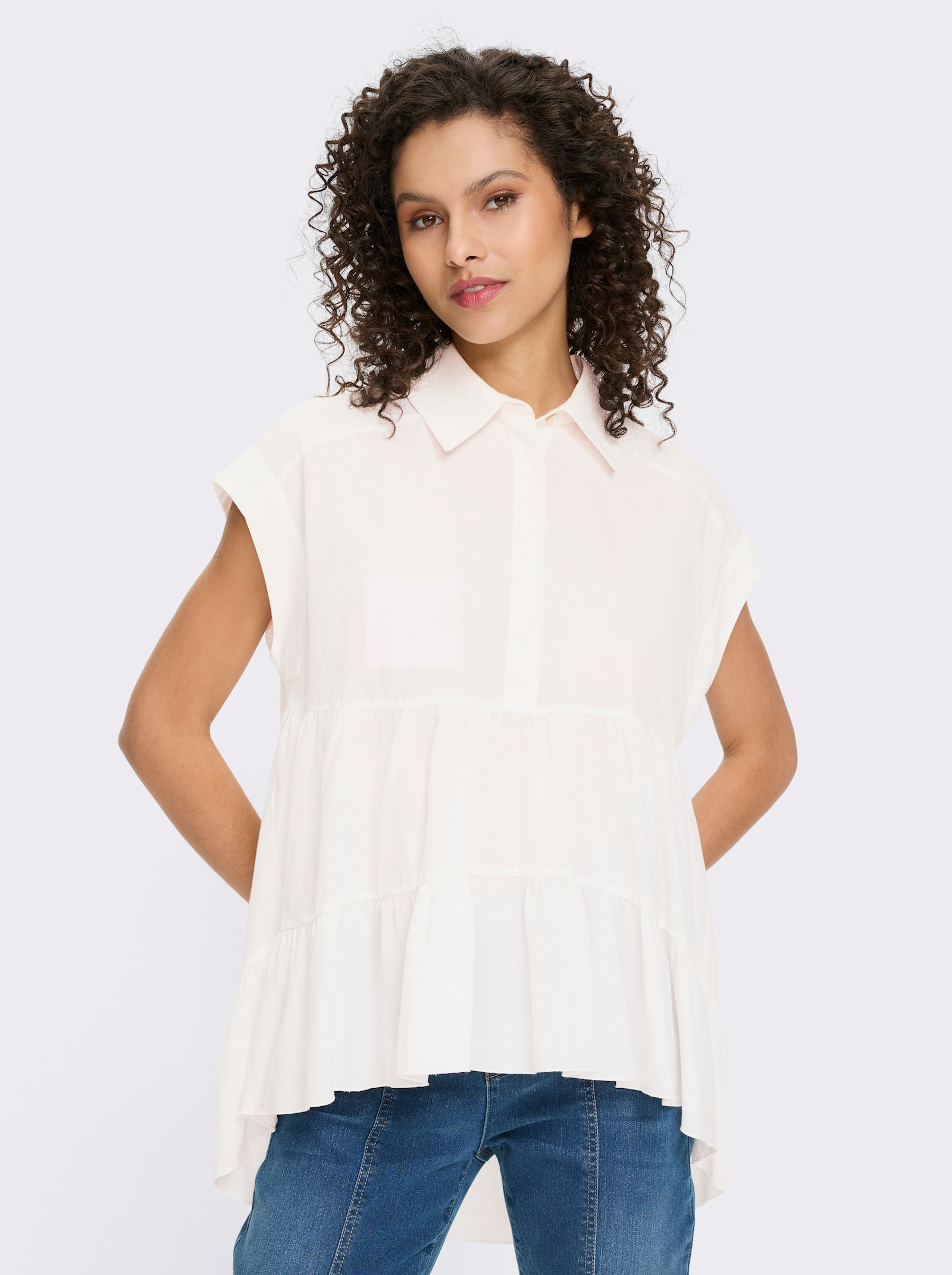 heine Baumwollbluse im Empire-Stil - weiß