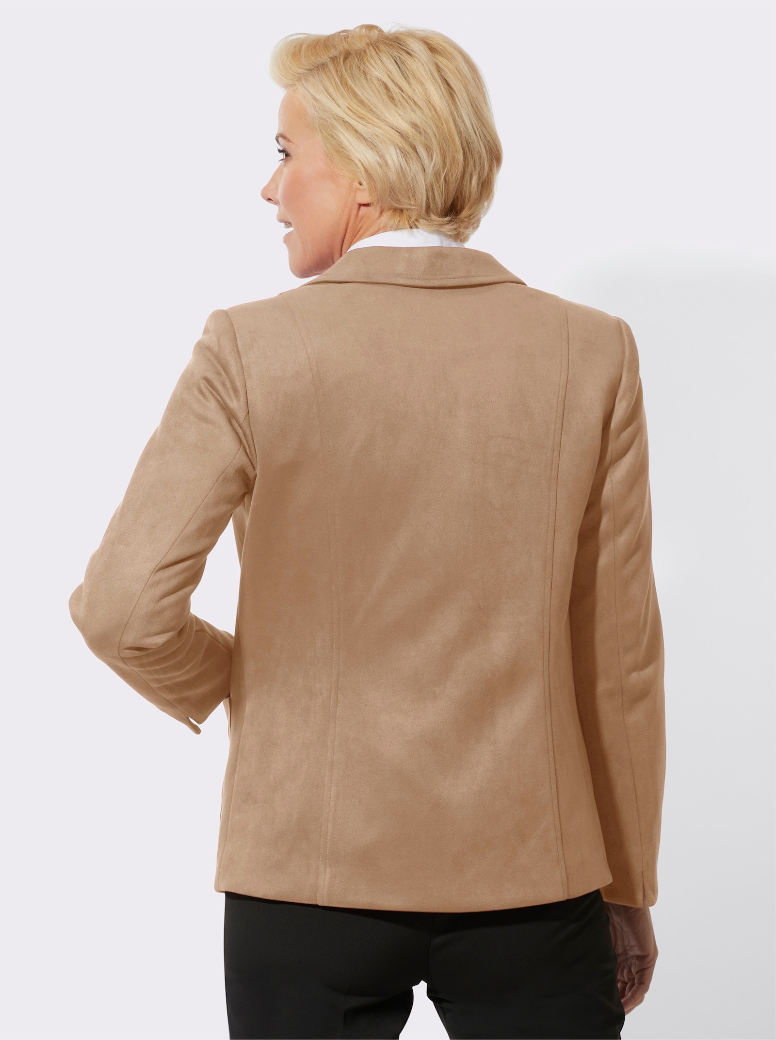 Lederimitat-Blazer mit 2 aufgesetzten Taschen - camel