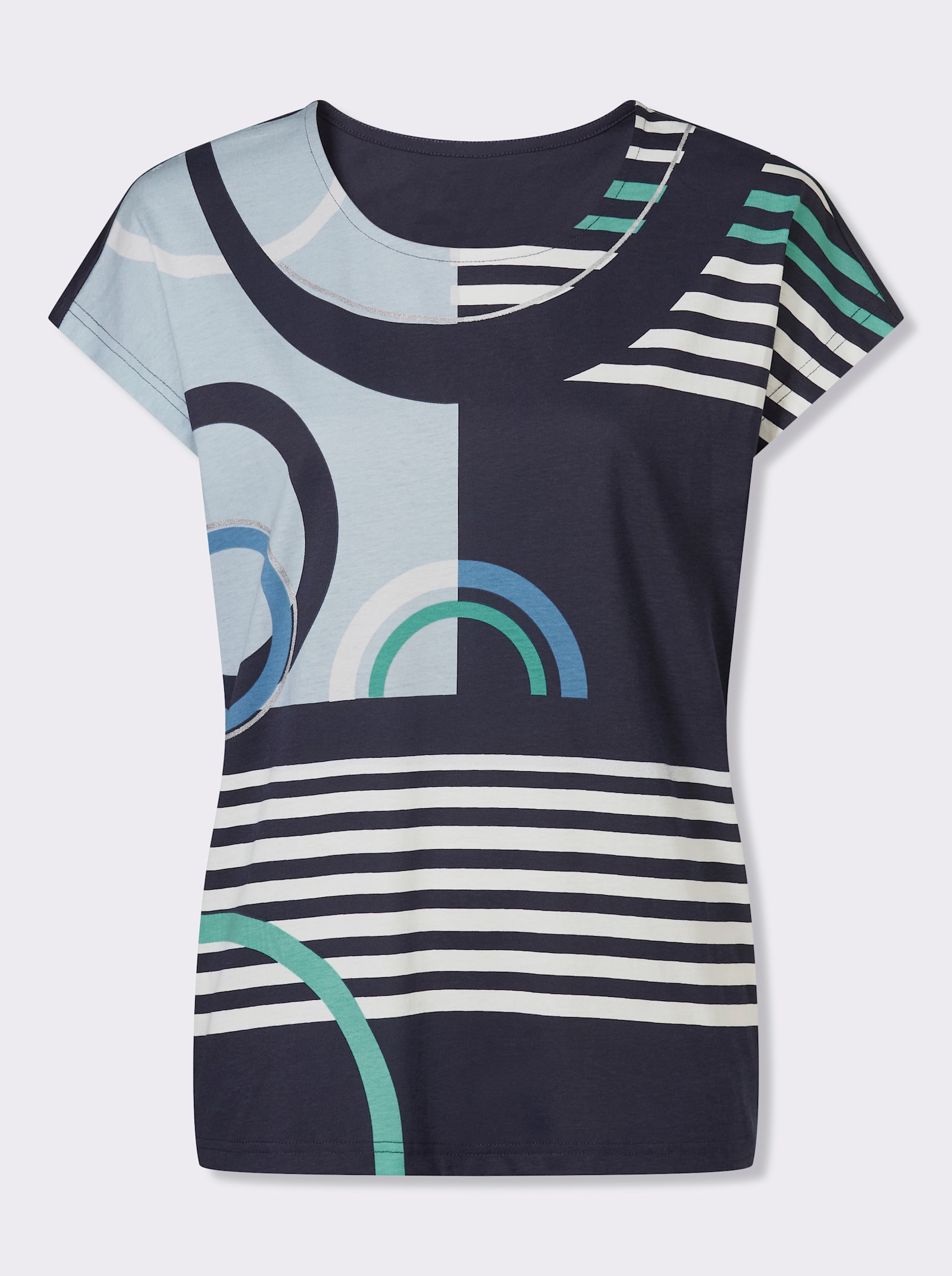 Kurzarmshirt mit silberfarbenen Effekten - marine-hellblau-bedruckt