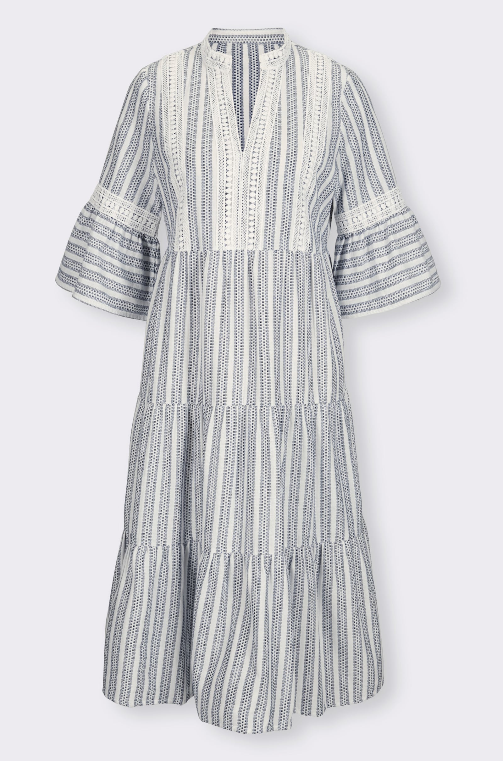 heine Baumwollkleid mit Spitzenbordüre - ecru-dunkelblau-gemustert