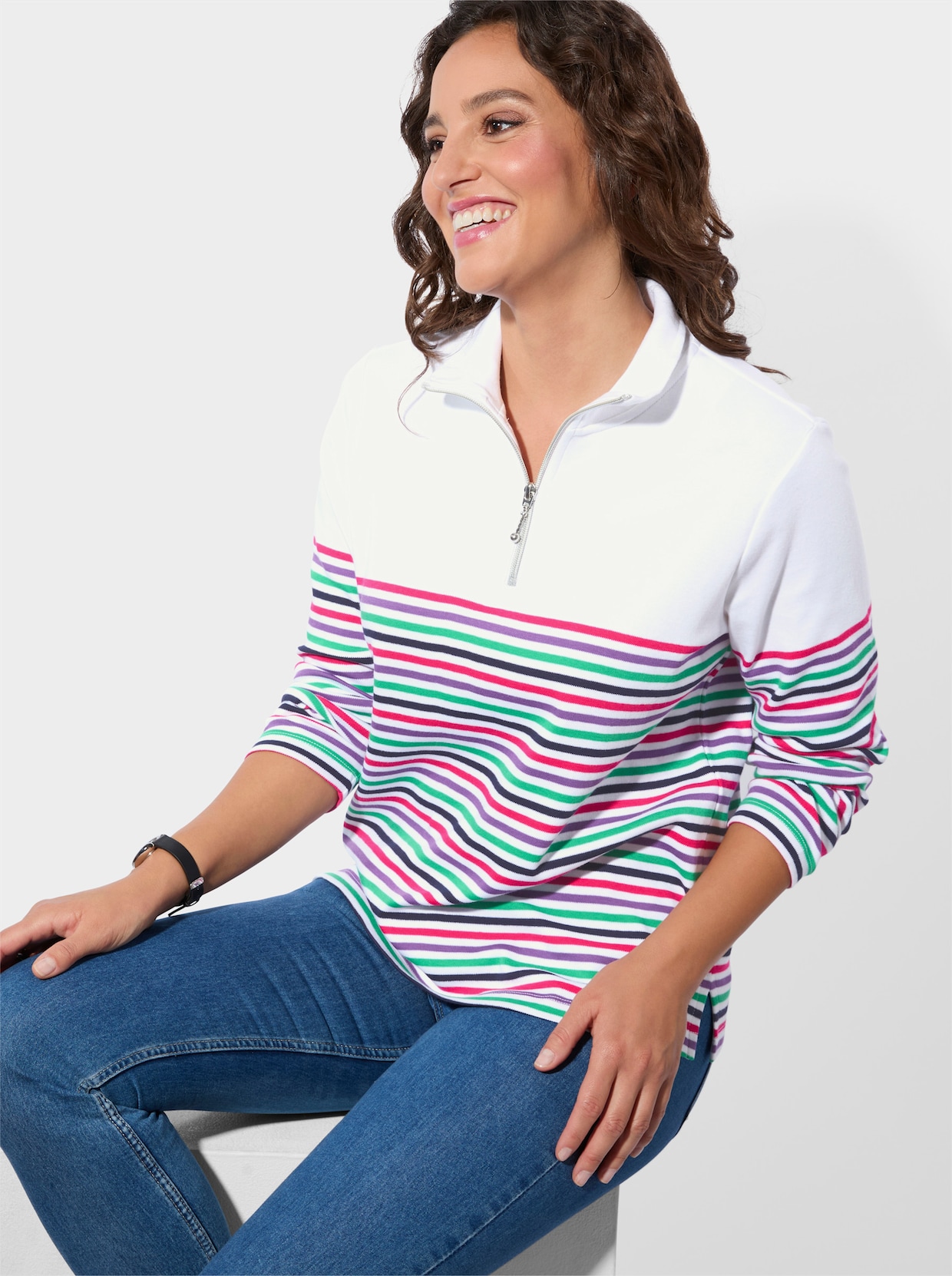 Sweatshirt - ecru-pink-bedruckt