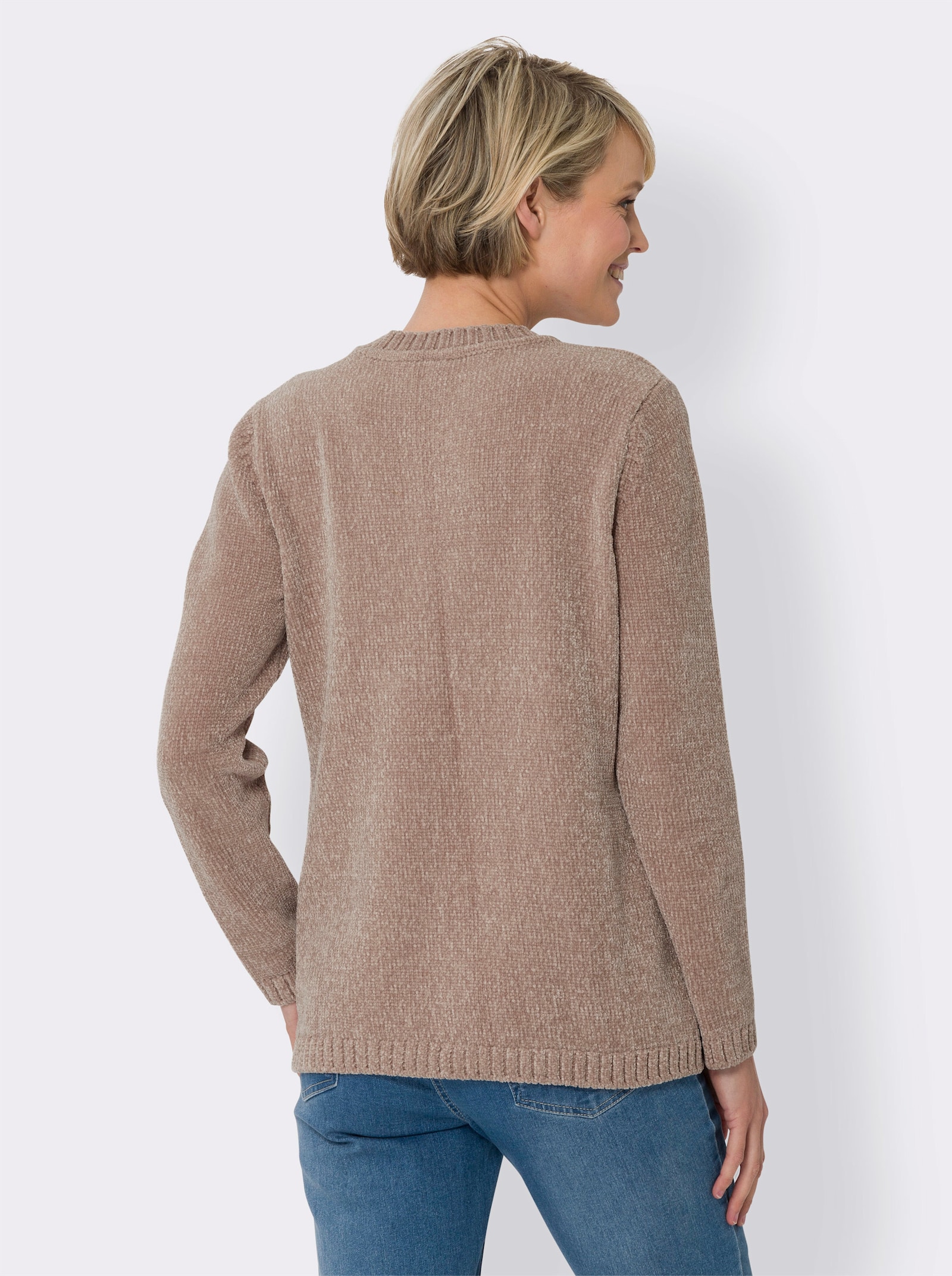 Langarm-Pullover in Chenille-Qualität - sesam