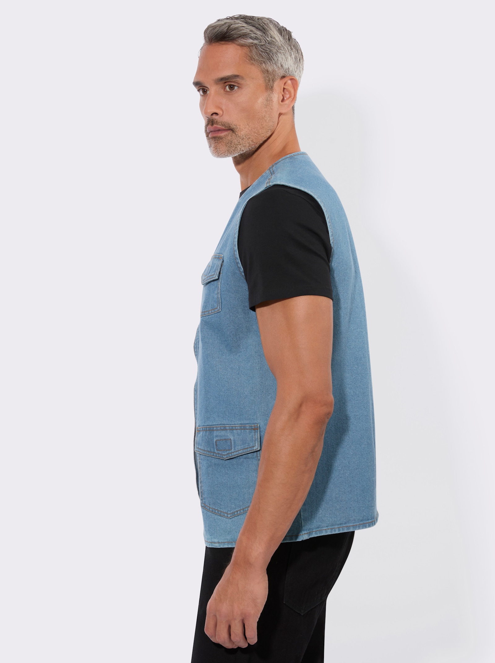 Jeansweste mit aufgesetzten Pattentaschen - blue-bleached