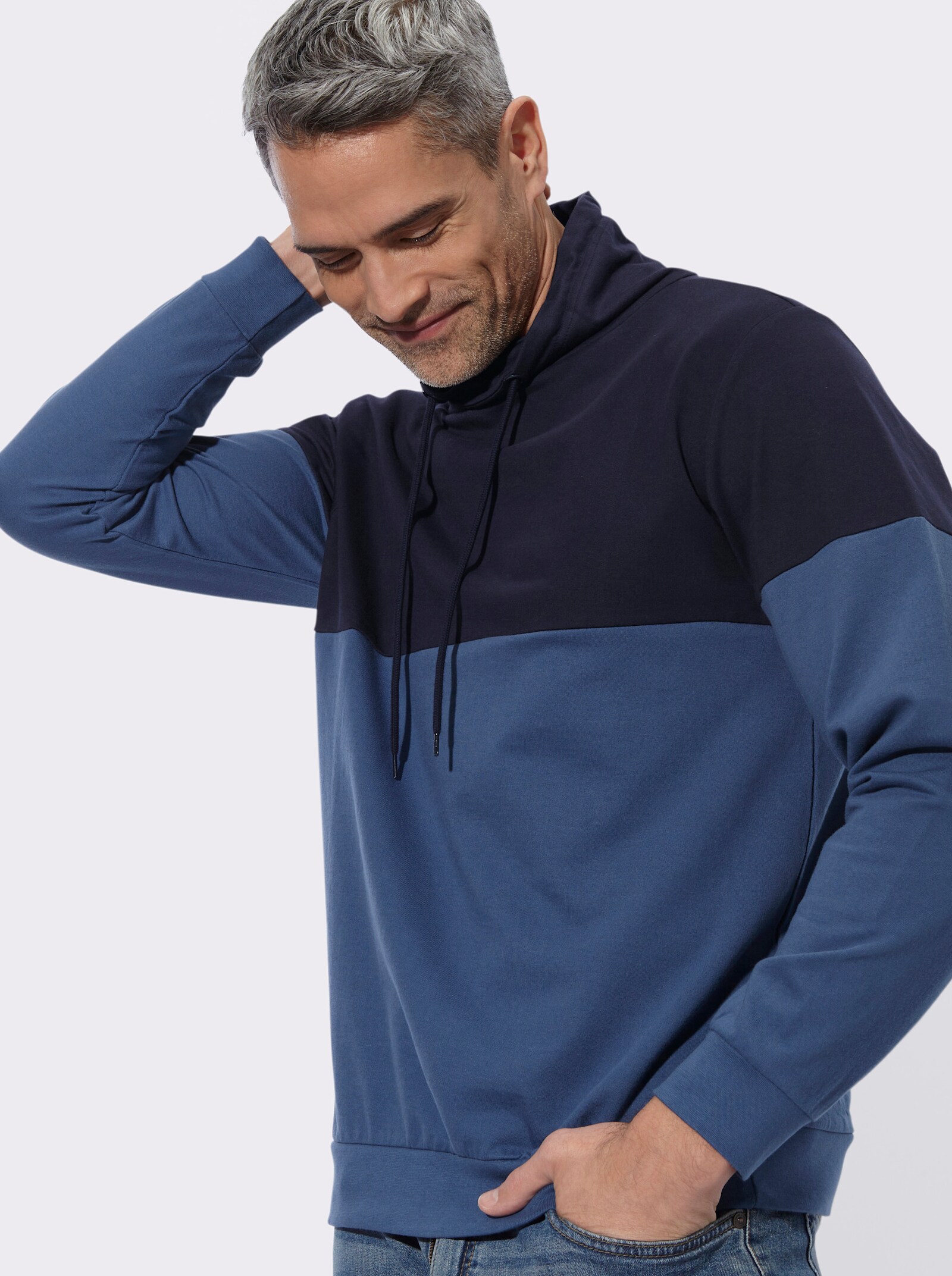 Sweatshirt mit überlappendem Stehkragen - marine-jeansblau