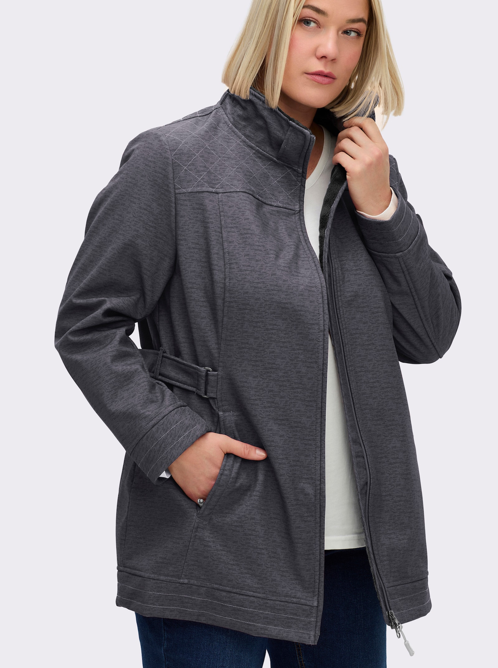 Softshelljacke gefüttert, wasserabweisend - dunkelgrau-meliert