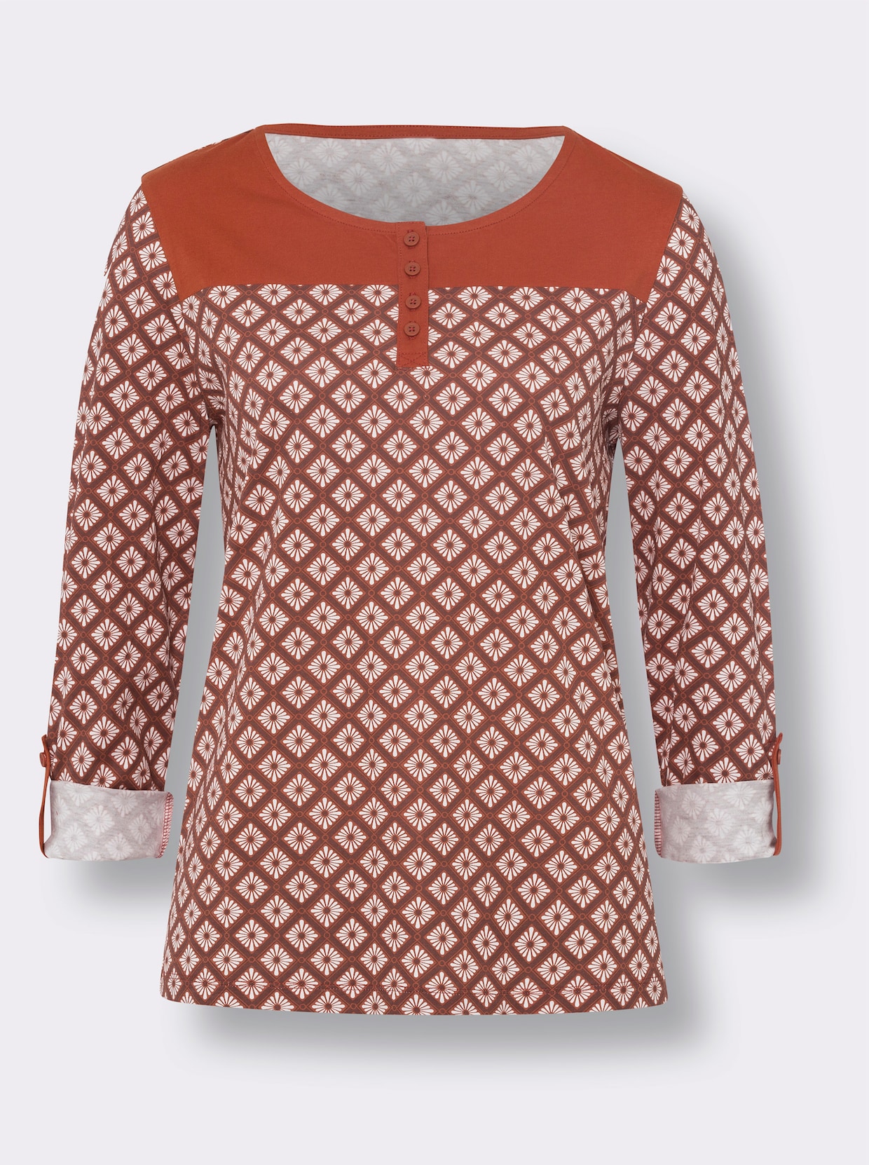 Shirt met ronde hals - roestrood/wit bedrukt