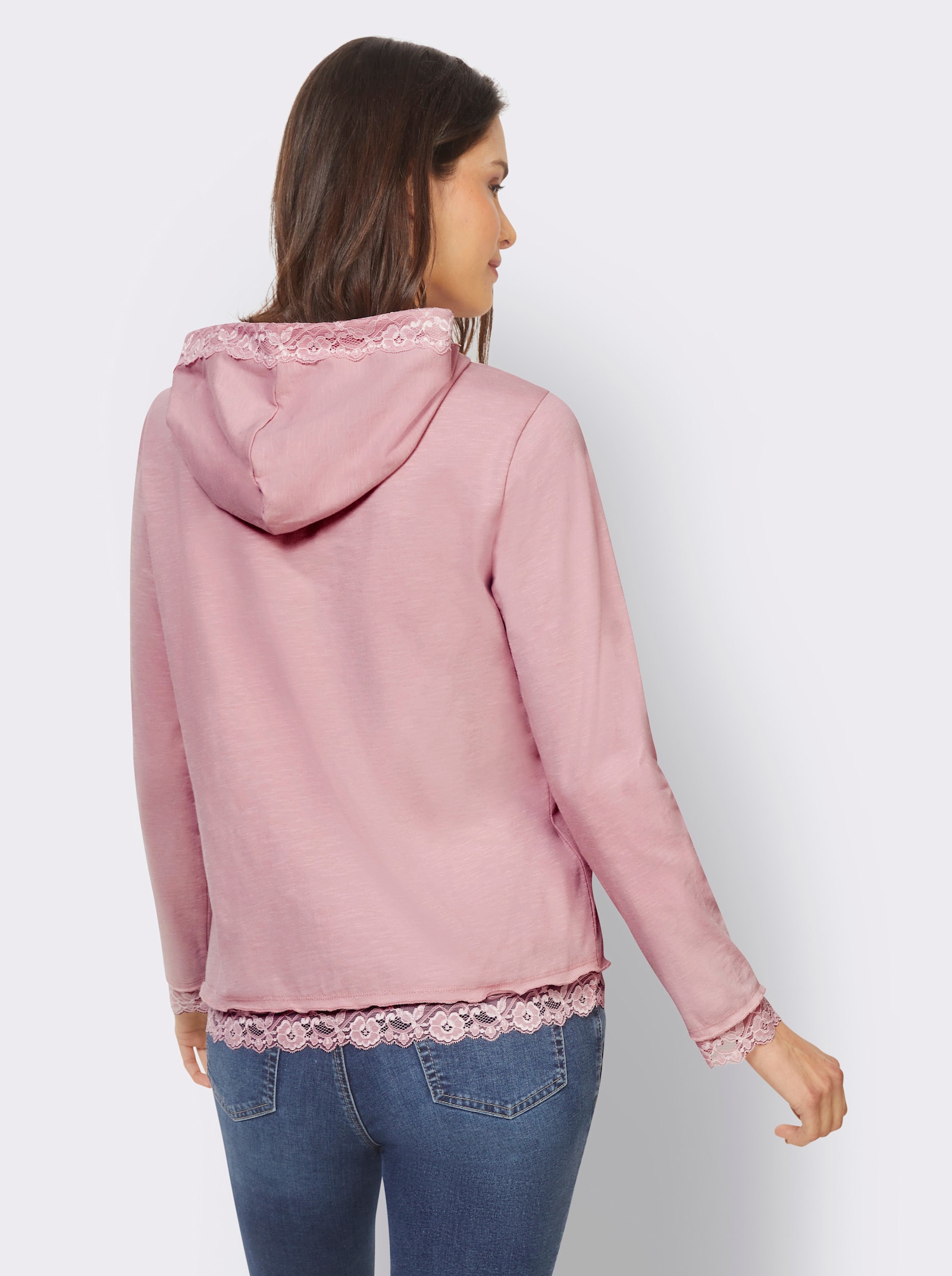 heine Shirt met capuchon en kantdecoratie - hortensia