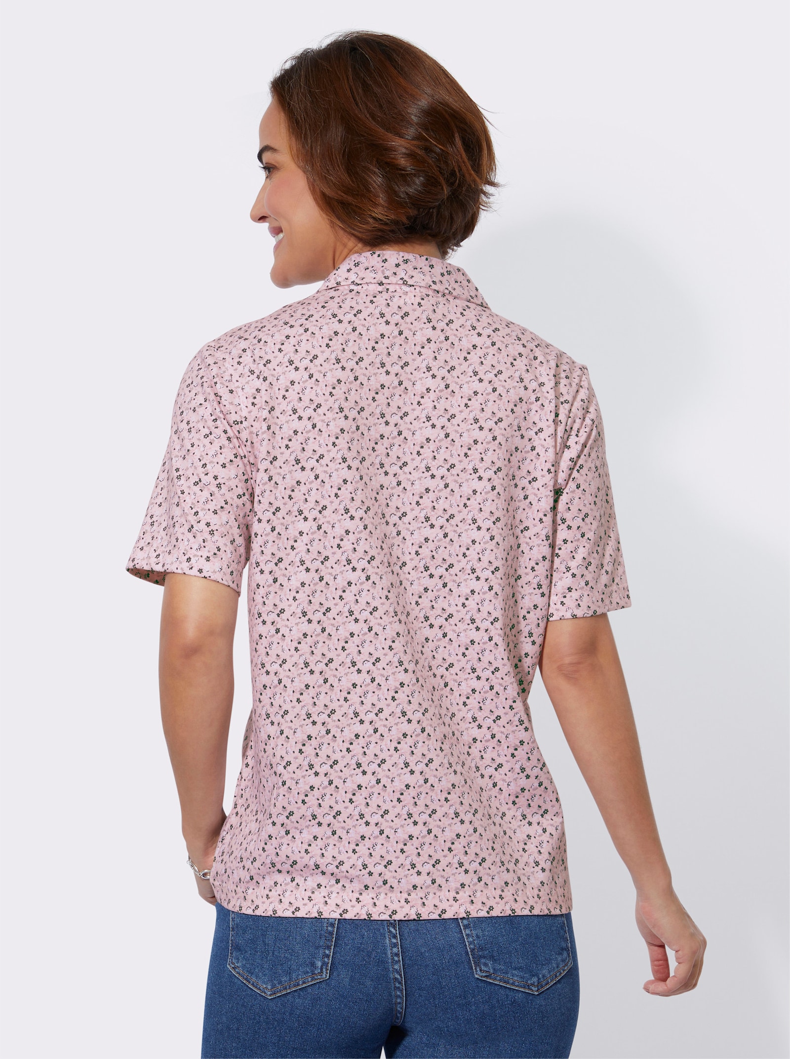 Poloshirt aus Baumwolle, bedruckt - hellrosé-weiss-bedruckt