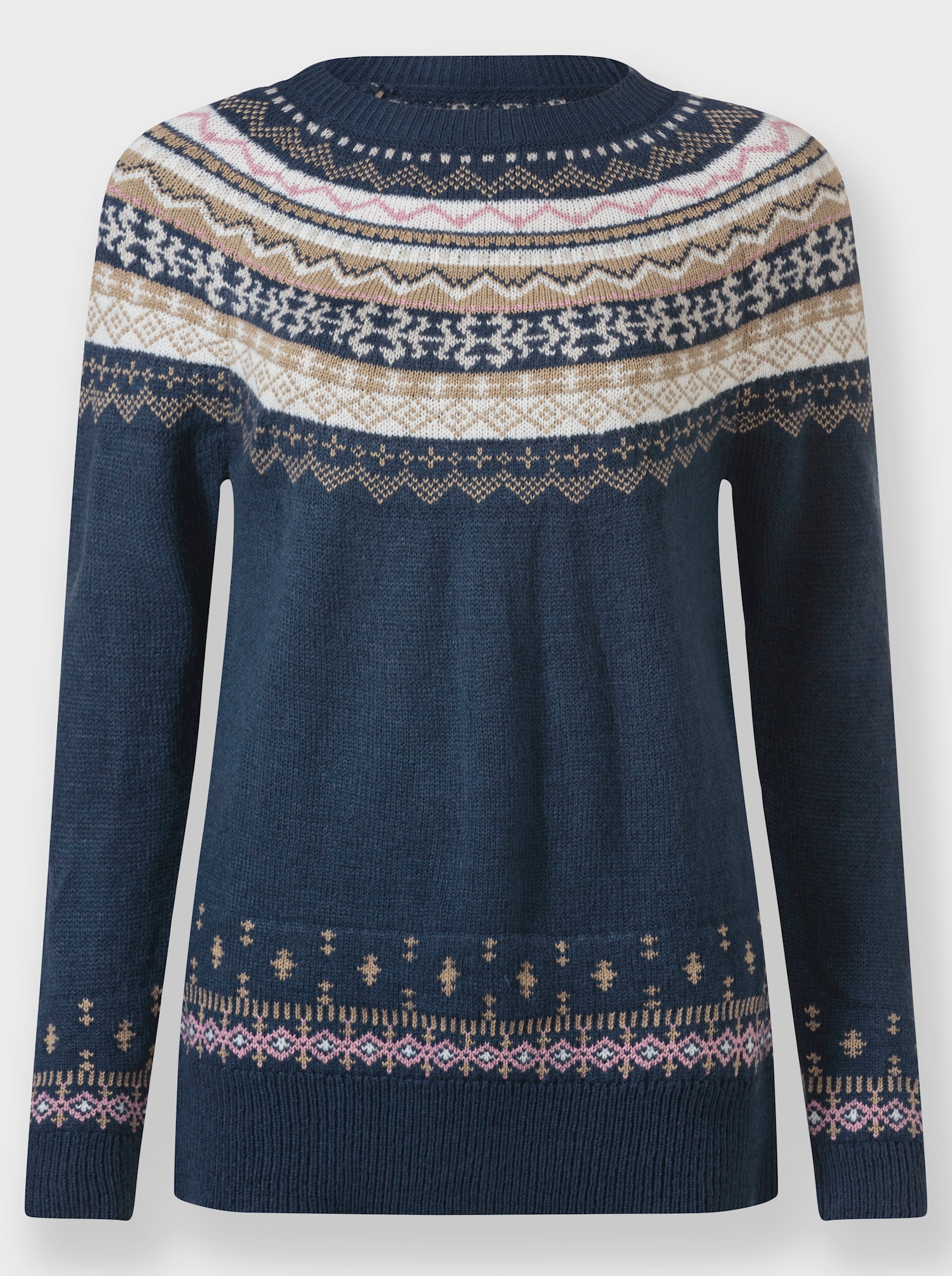 Norwegerpullover mit Raglan-Ärmeln - marine-ecru-gemustert