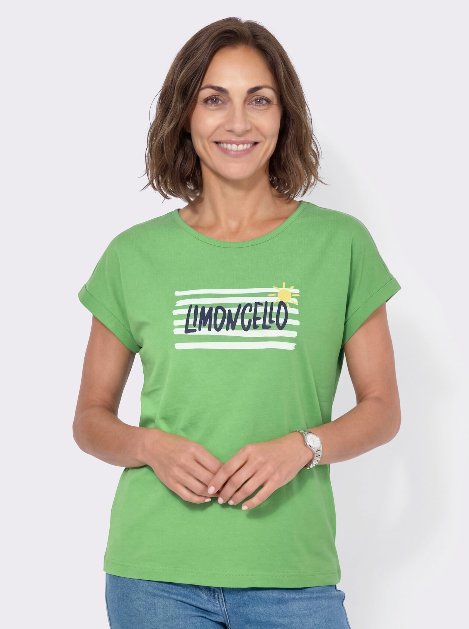 Rundhalsshirt mit platziertem Druck - apfel-ecru