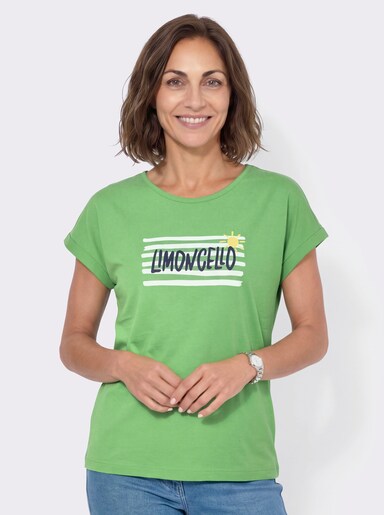 Rundhalsshirt mit platziertem Druck - apfel-ecru