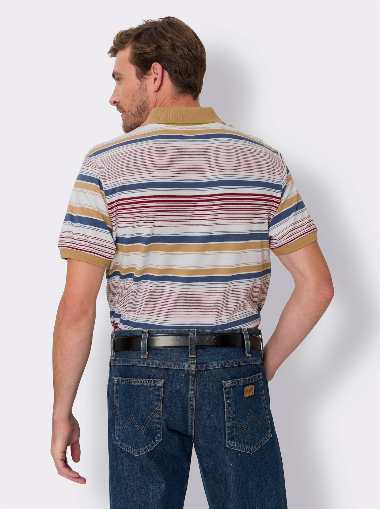 Kurzarm-Poloshirt - weiss-jeansblau-geringelt