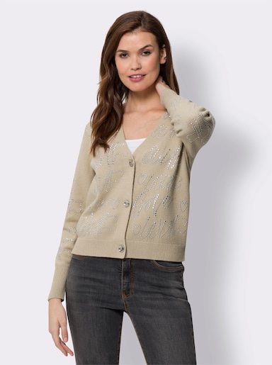 heine Strickjacke mit Glitzersteinchen, weich - beige