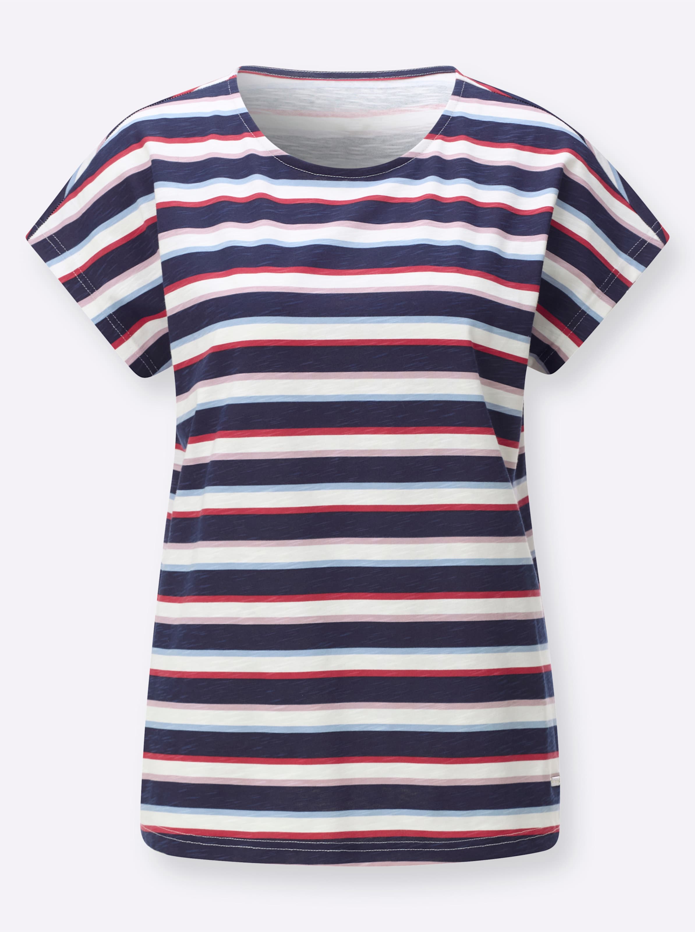 Casual Looks Damen Dunkelblau/Weiß Rundhalsshirt "Ringelshirt", Gr. 46, Bunt (Marine, Ecru, Bedruckt), 100% Baumwolle, Gemustert, Gestreift, Rundhals, Shirts Rund... - Bild 2