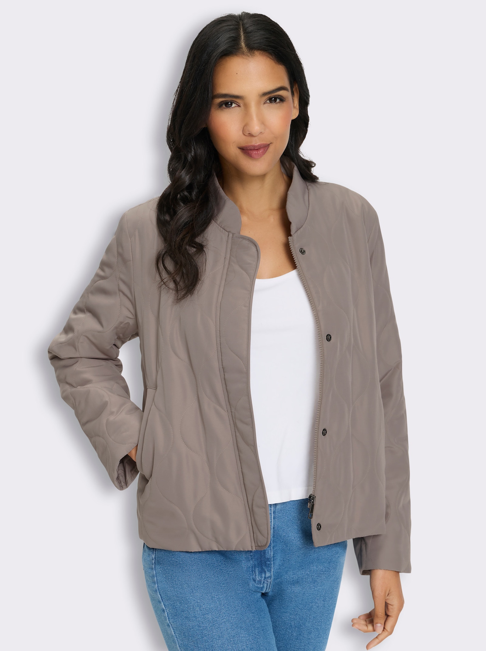 Steppjacke mit Baseball-Kragen - taupe