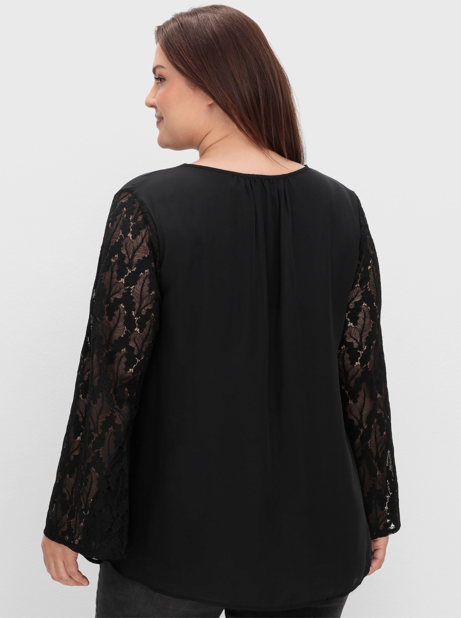 sheego Tunika mit Spitzen-Ärmeln - schwarz